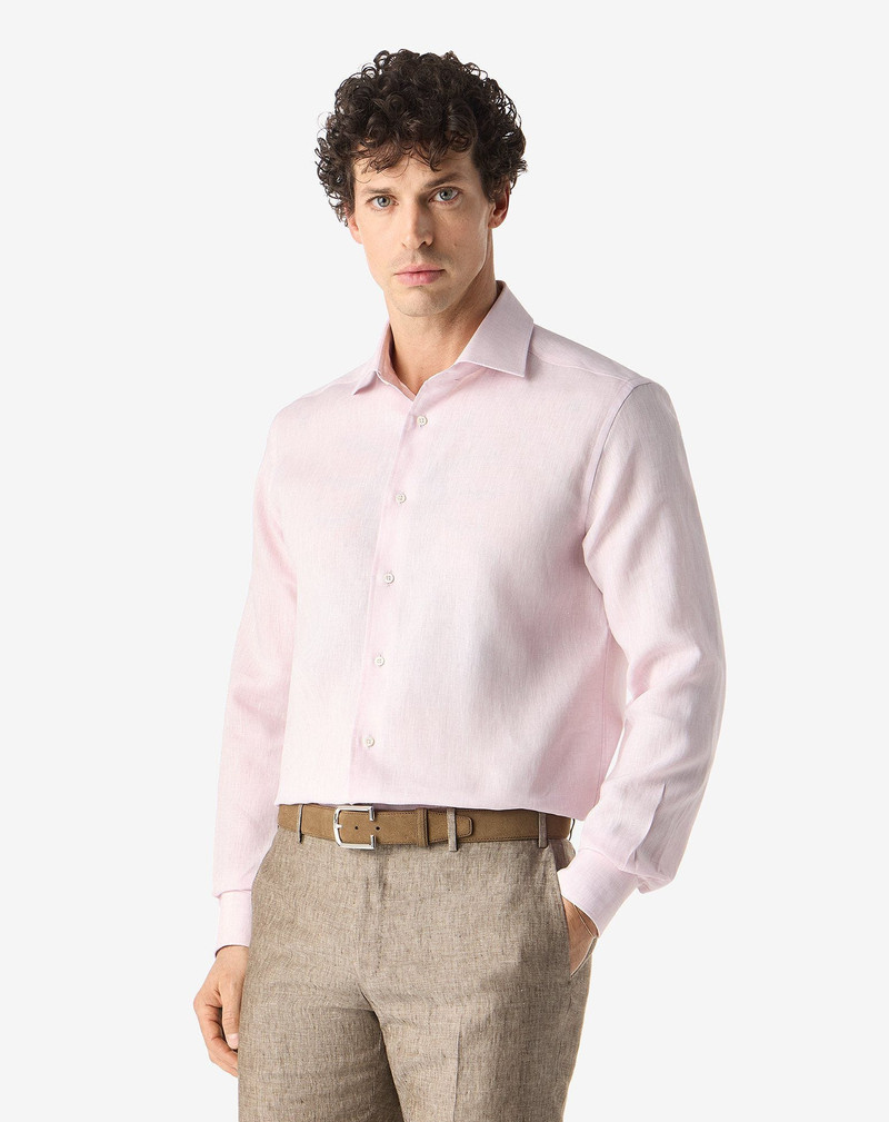 CORNELIANI Pink chambray linen shirt outlook