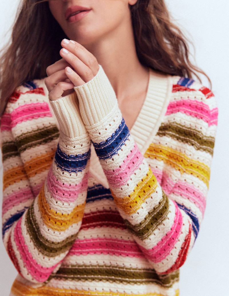Maeve Textured Cotton Jumper-Multi Stripe 3