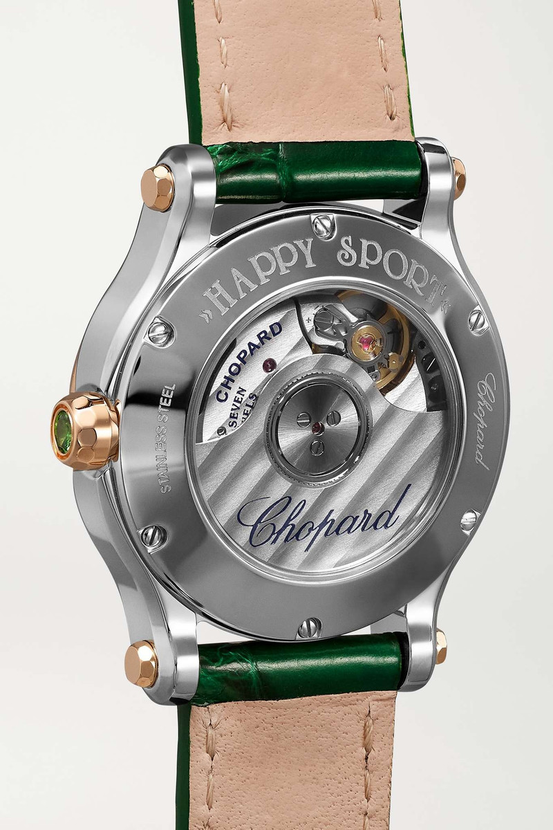Happy Sport Automatic 30mm 18-karat rose gold, stainless steel, alligator and diamond watch 4