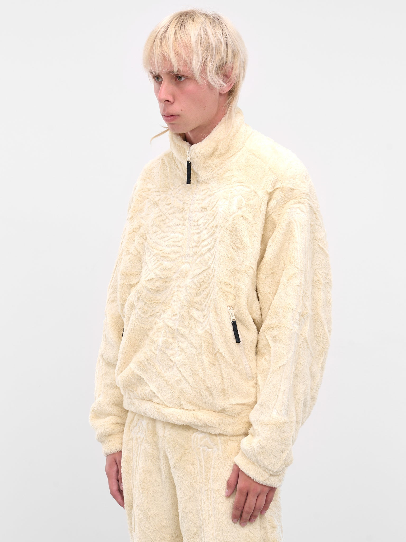 Ivory Skeletal Embroidery Fleece Sweater - 2