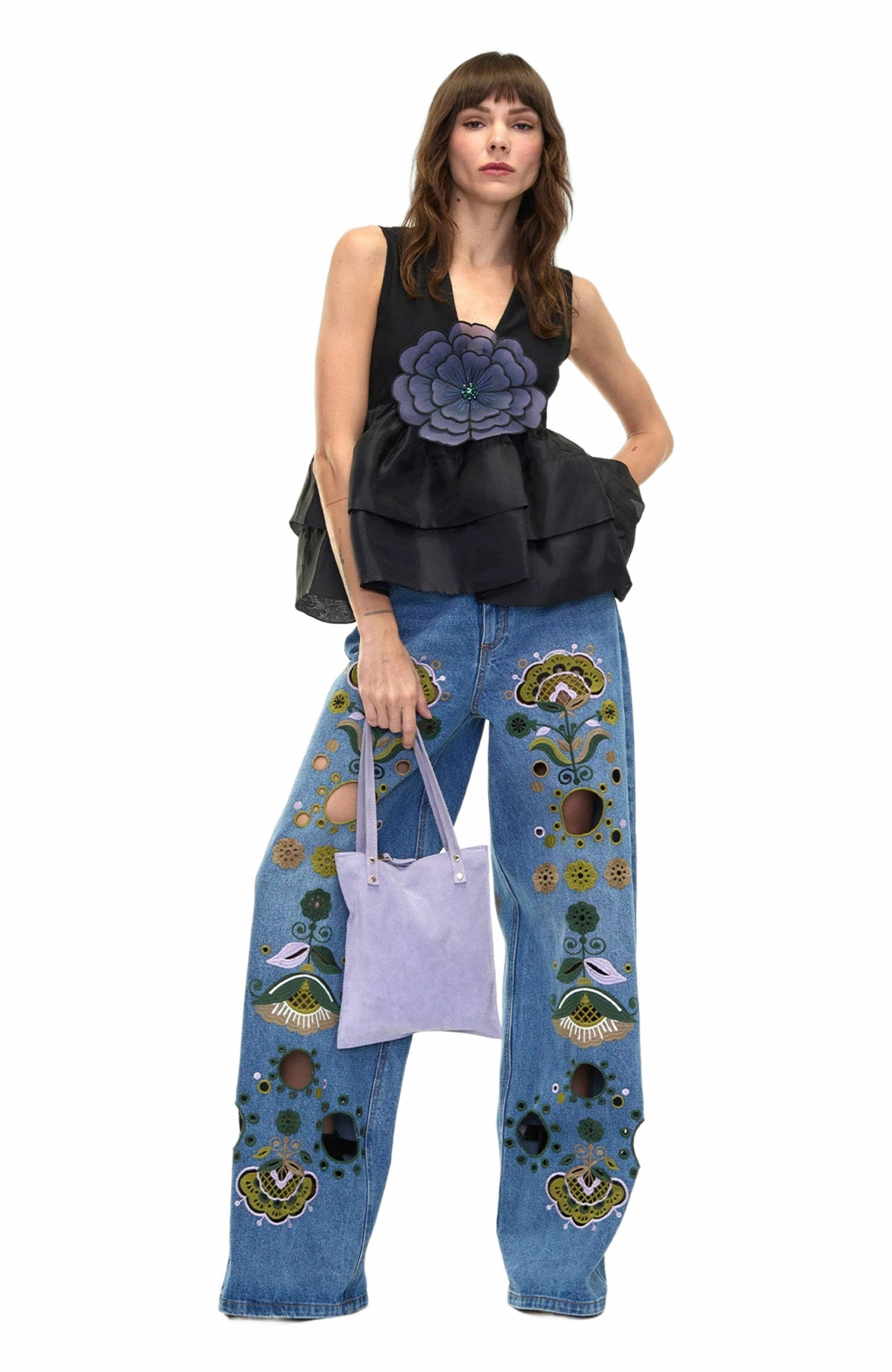 Cynthia Rowley Embroidered Wide-leg Jean in Blue_Multi at Nordstrom - 5