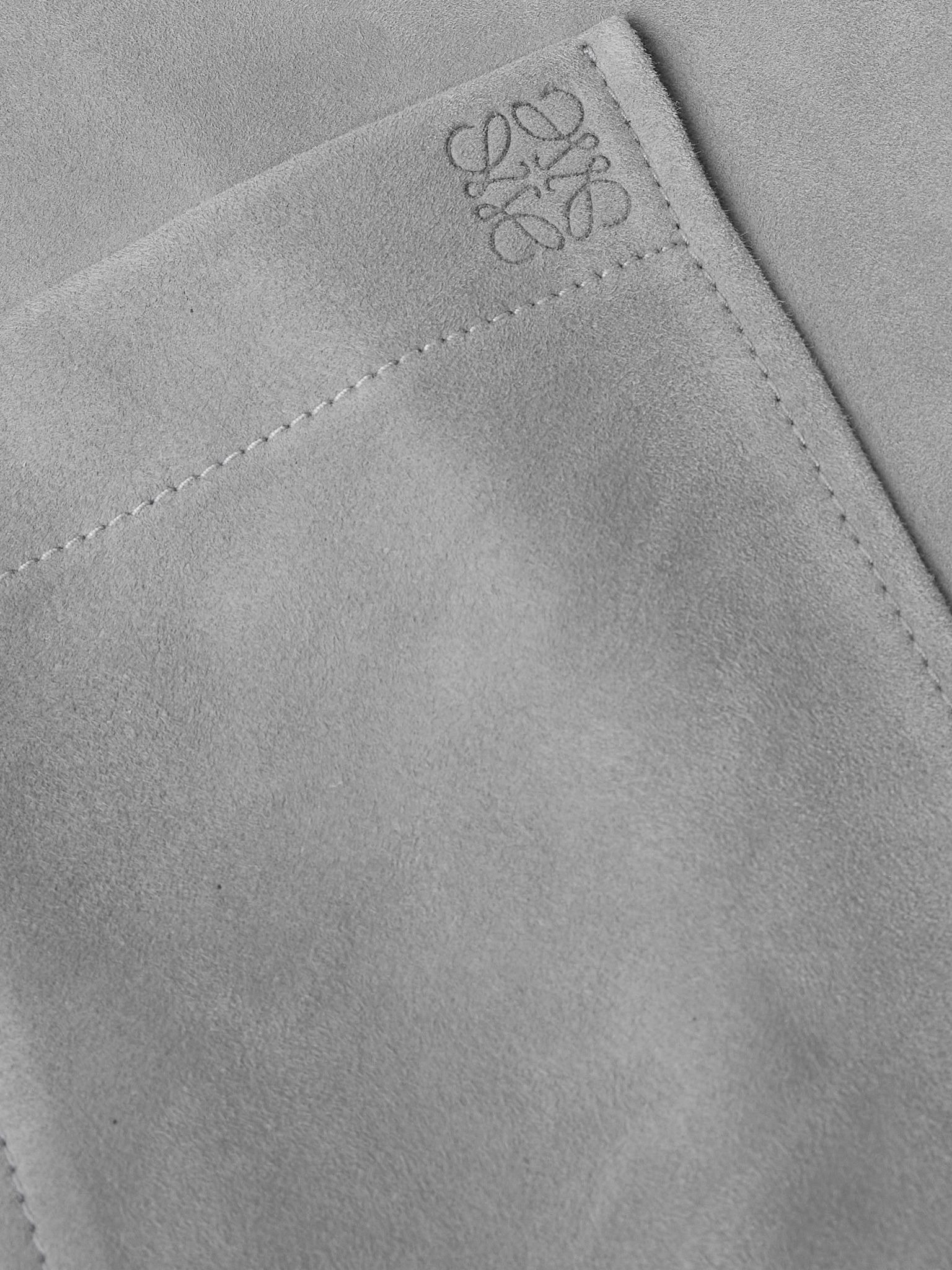 Oversized Logo-Debossed Suede Overshirt Light gray - 5