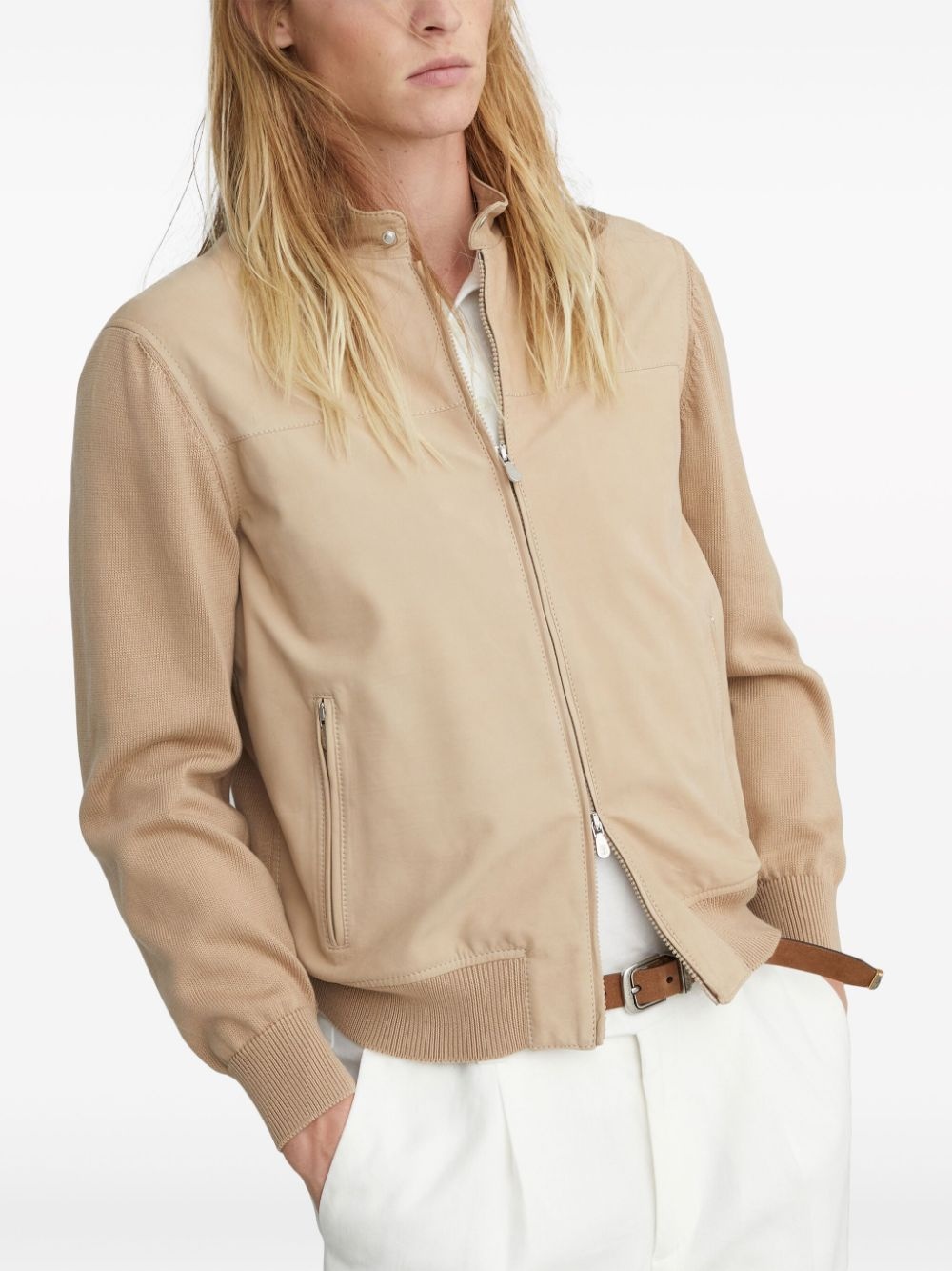 panelled leather jacket - 2