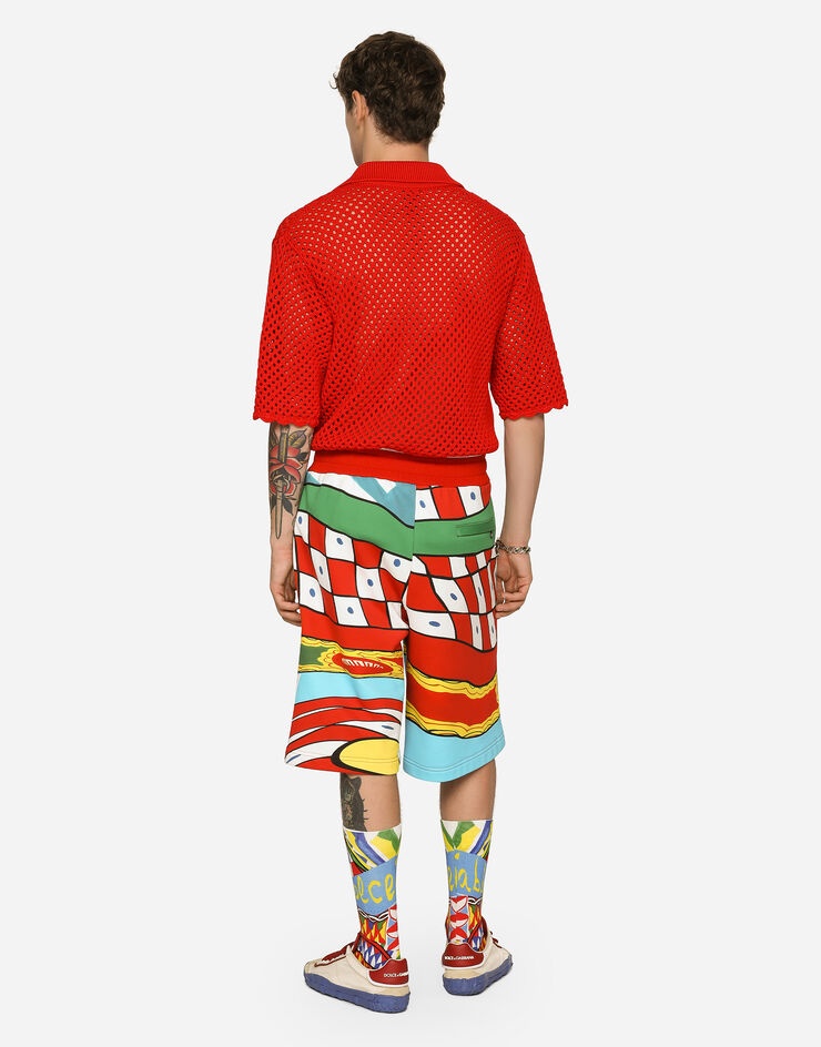 Jersey jogging shorts with carretto print - 3