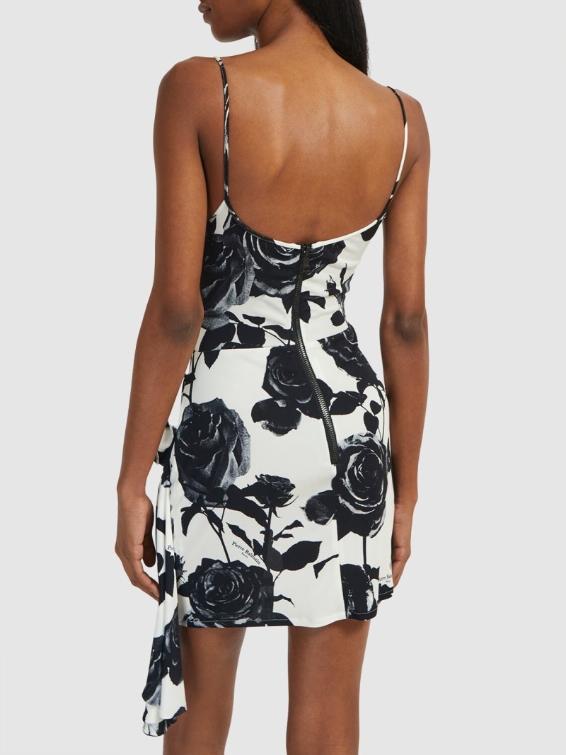 Draped rose print mini dress - 3