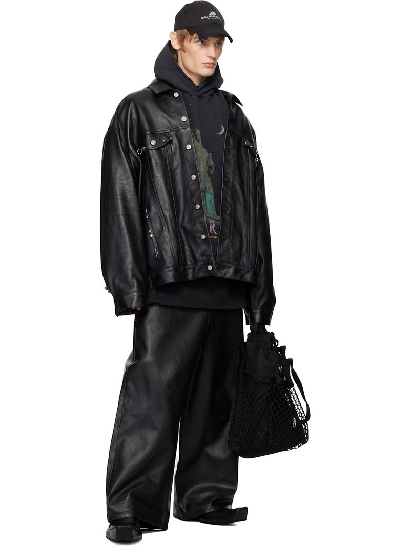 BALENCIAGA Black Soft Shining Low Crotch Leather Pants outlook
