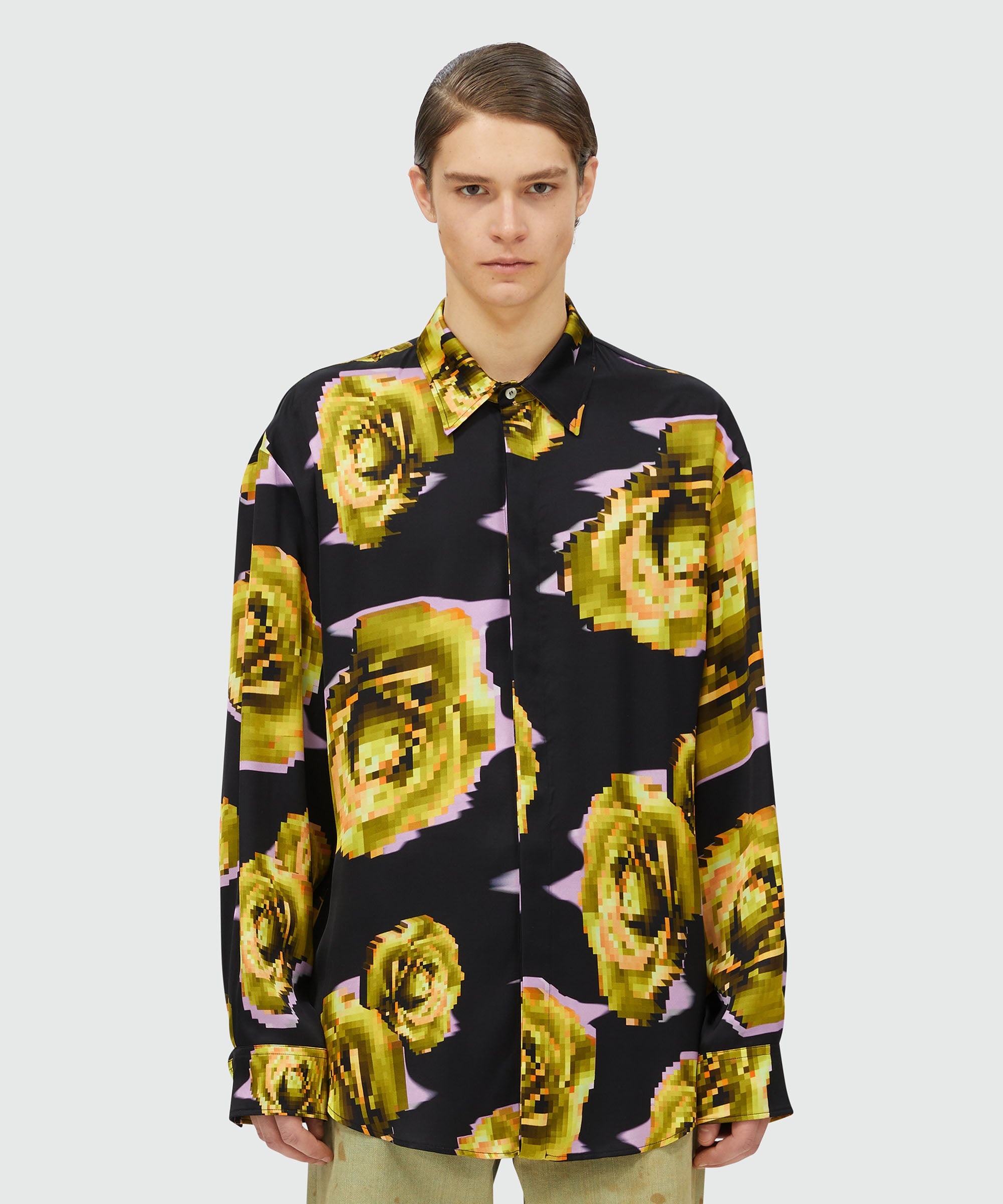 Satin shirt with "Underground pixelled roses" pattern - 2