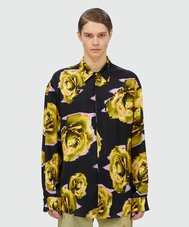 MSGM Satin shirt with "Underground pixelled roses" pattern outlook