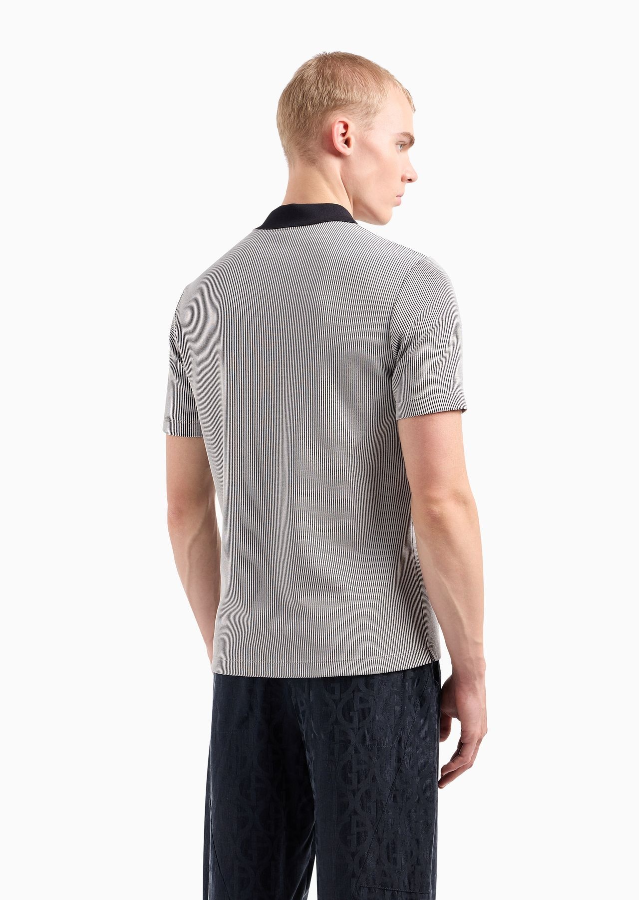 Striped viscose and cotton jacquard polo shirt - 3