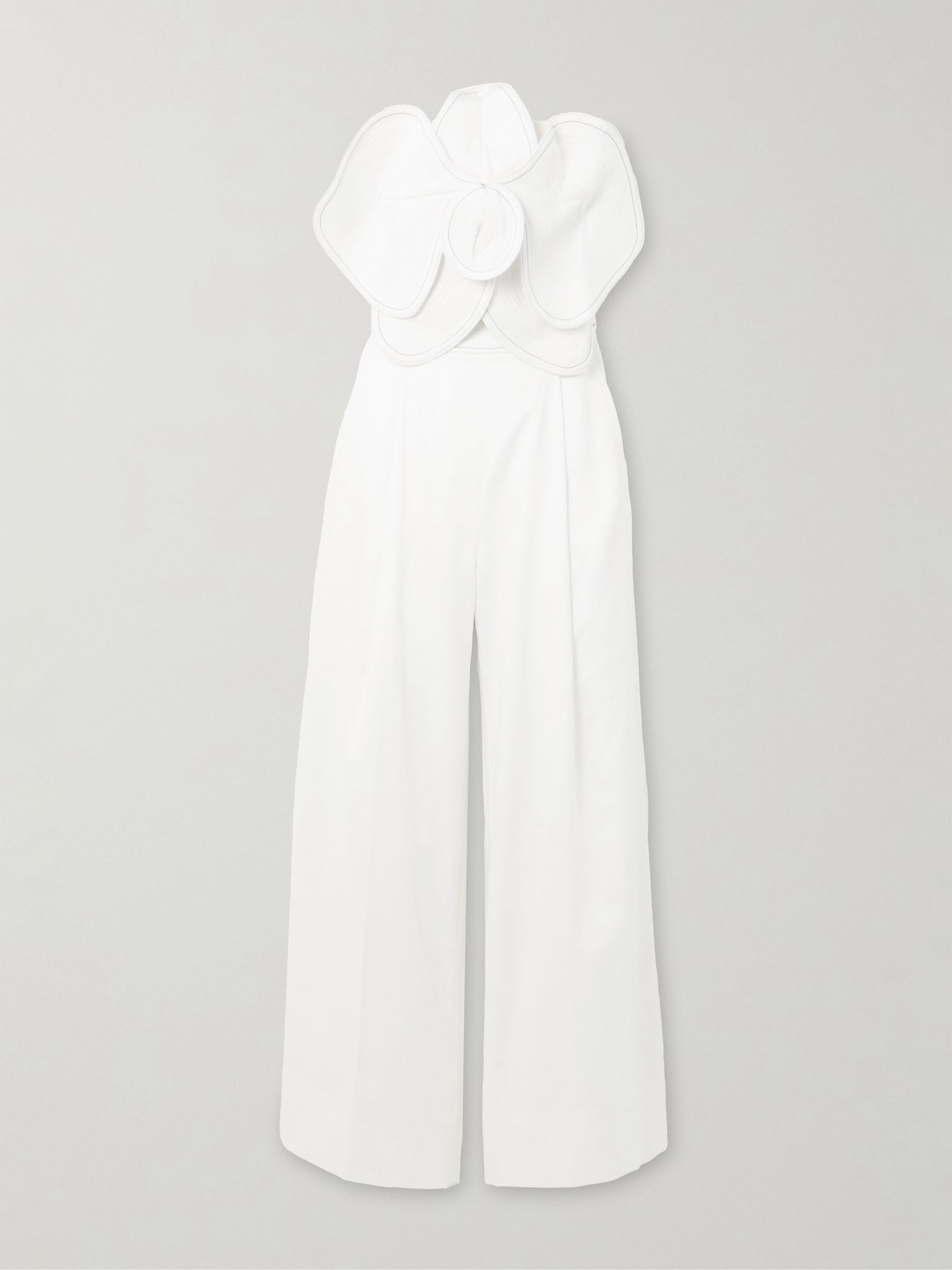 A Flor De Piel appliquéd cotton and TENCEL-blend twill jumpsuit Off-white - 1