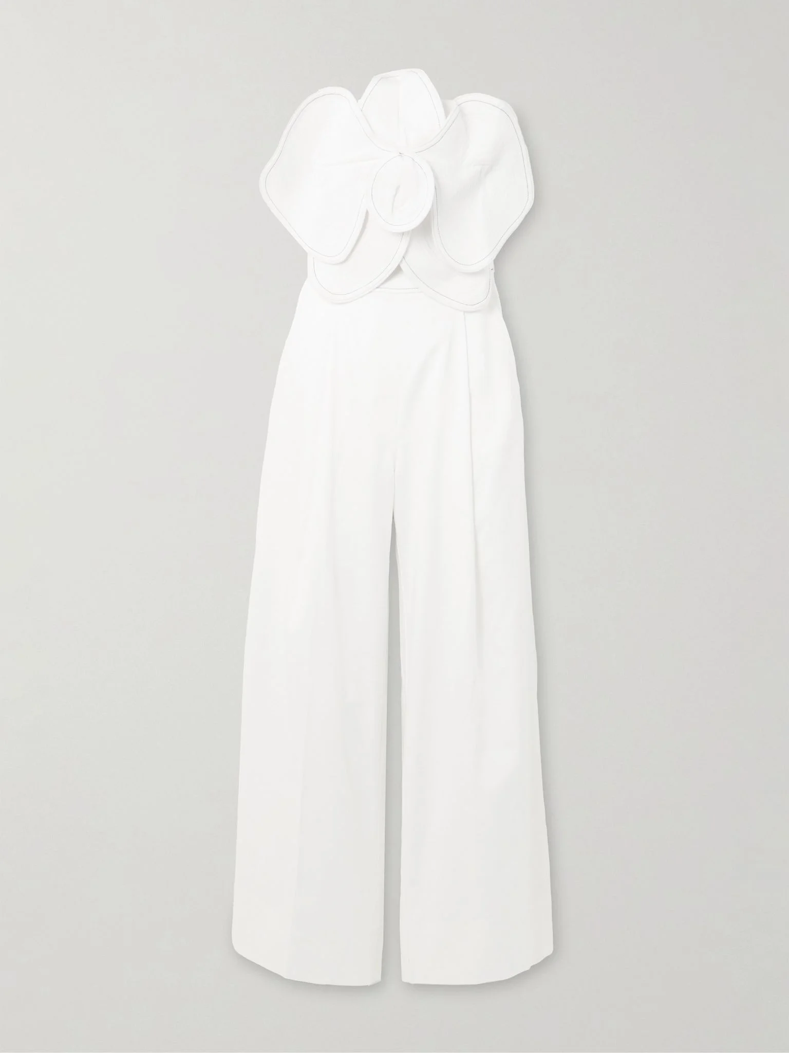 A Flor De Piel appliquéd cotton and TENCEL-blend twill jumpsuit Off-white - 1