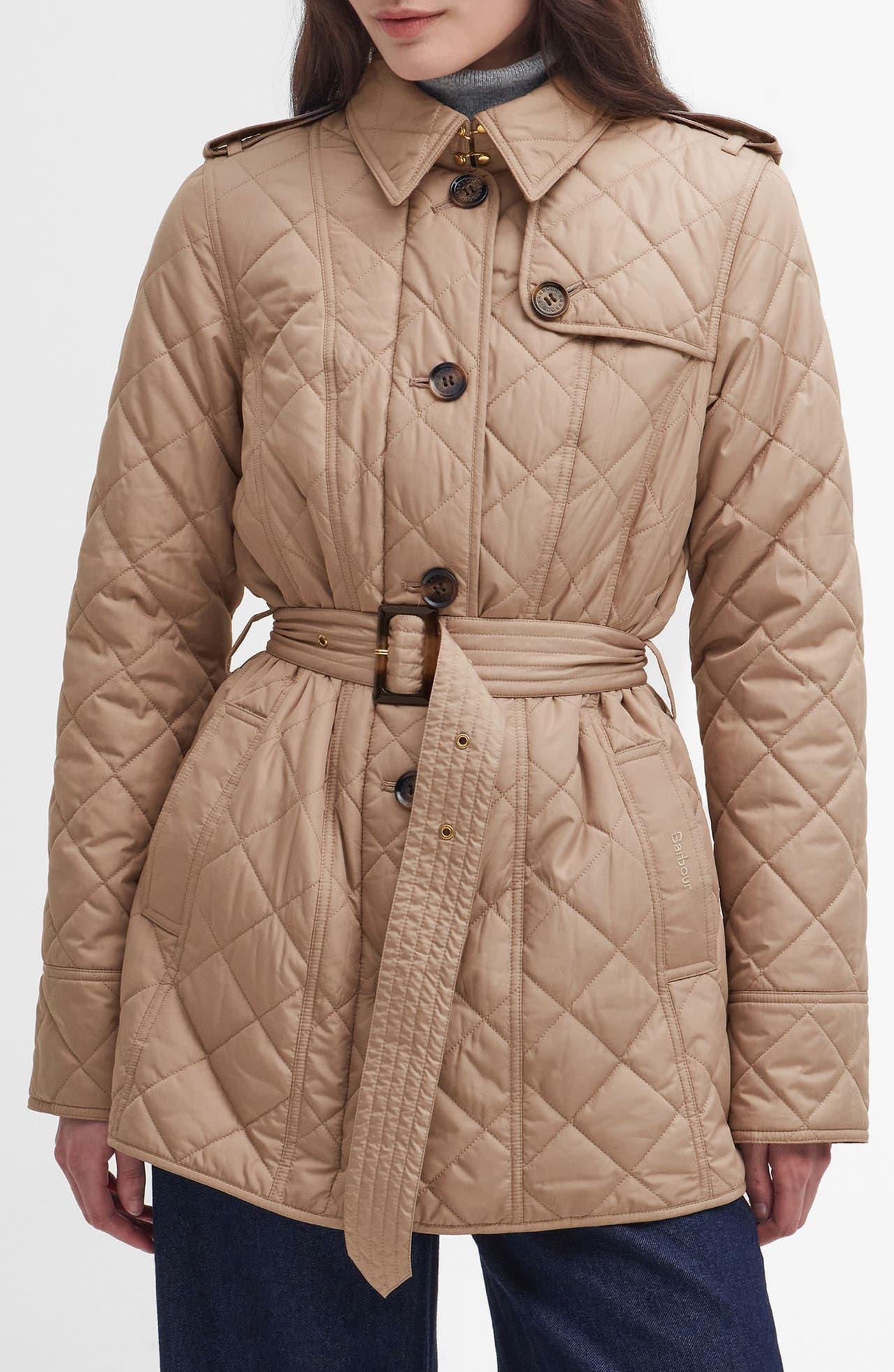 Barbour Barbour Tummel Belted Box Quilt Coat in Honey/Muted
