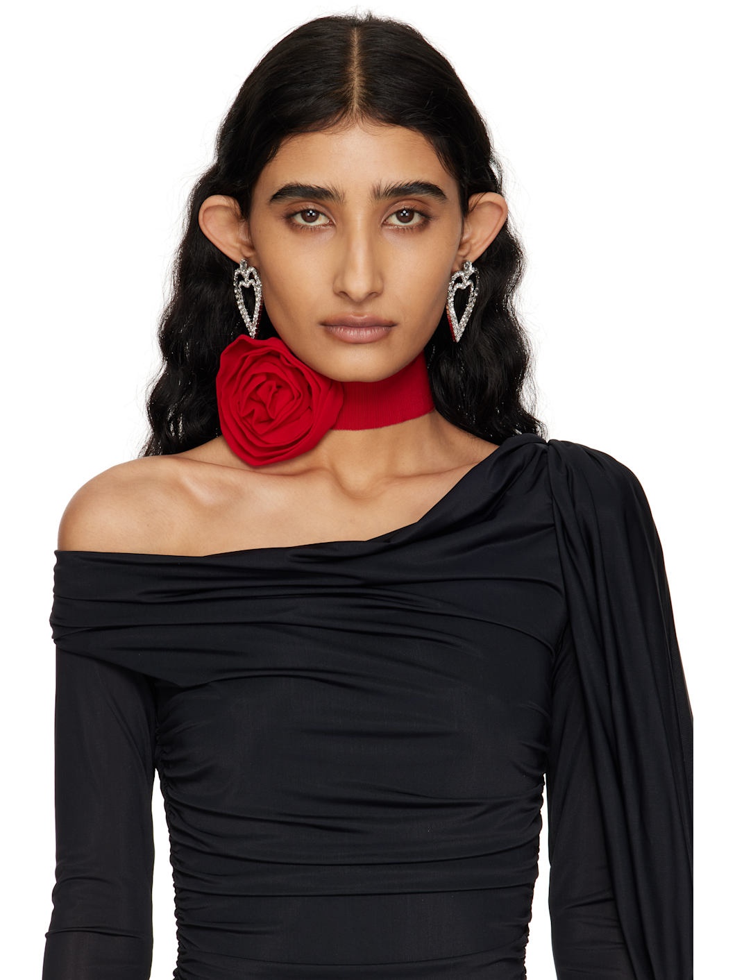 Red Grosgrain Rose Choker - 3