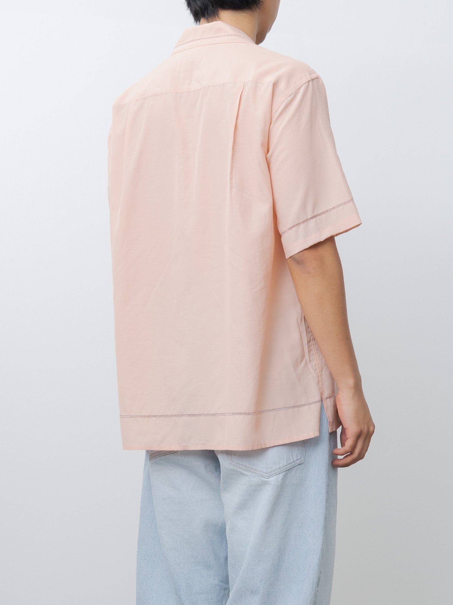Embroidery Open Collar Shirt - Pink - 3