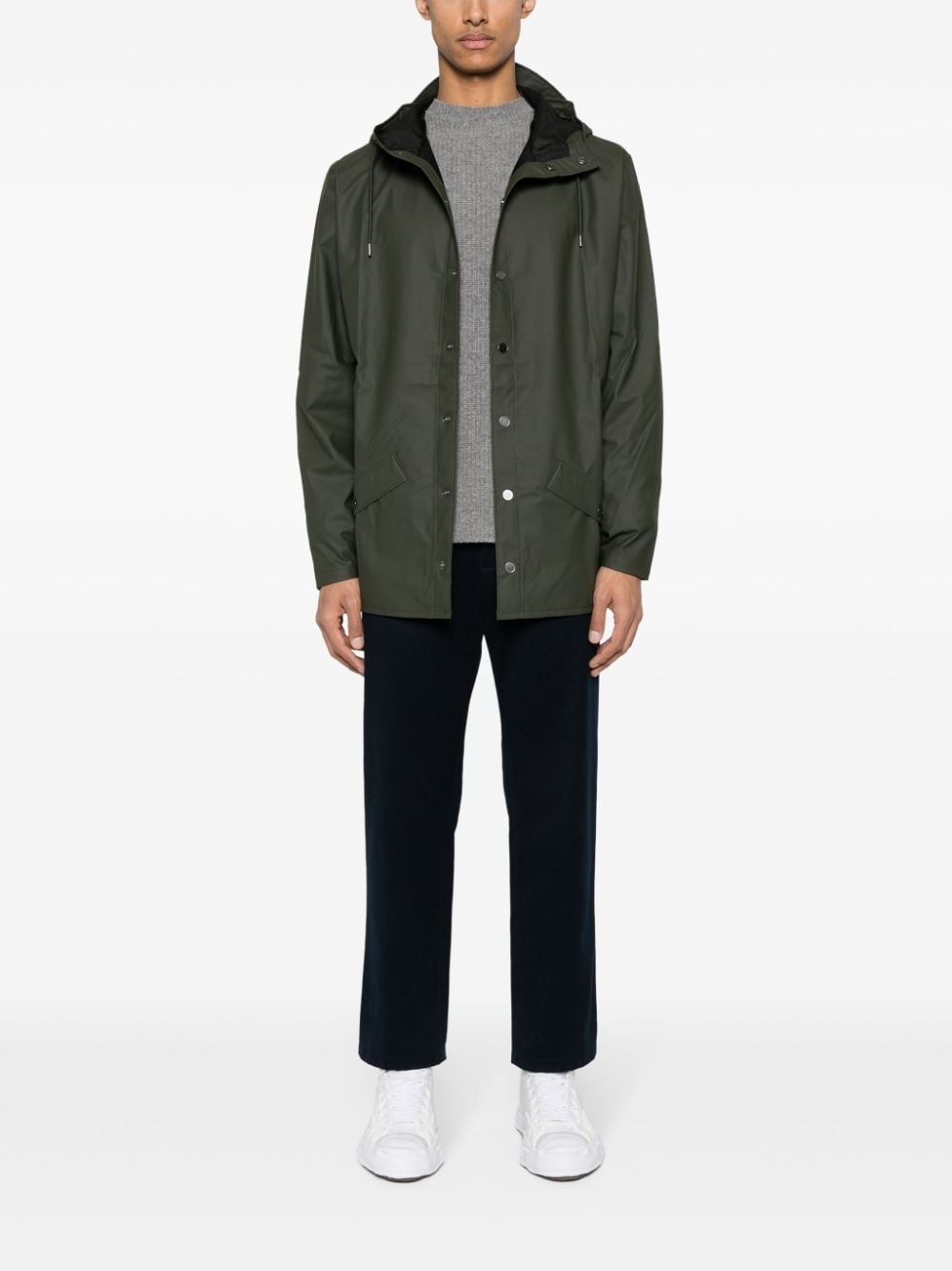 drawstring-hood buttoned rain jacket - 3
