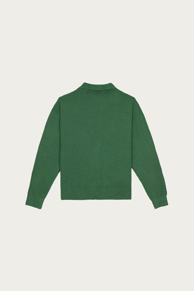 BRAIN DEAD Pigment Dye Longsleeve Polo Sweater - Green outlook