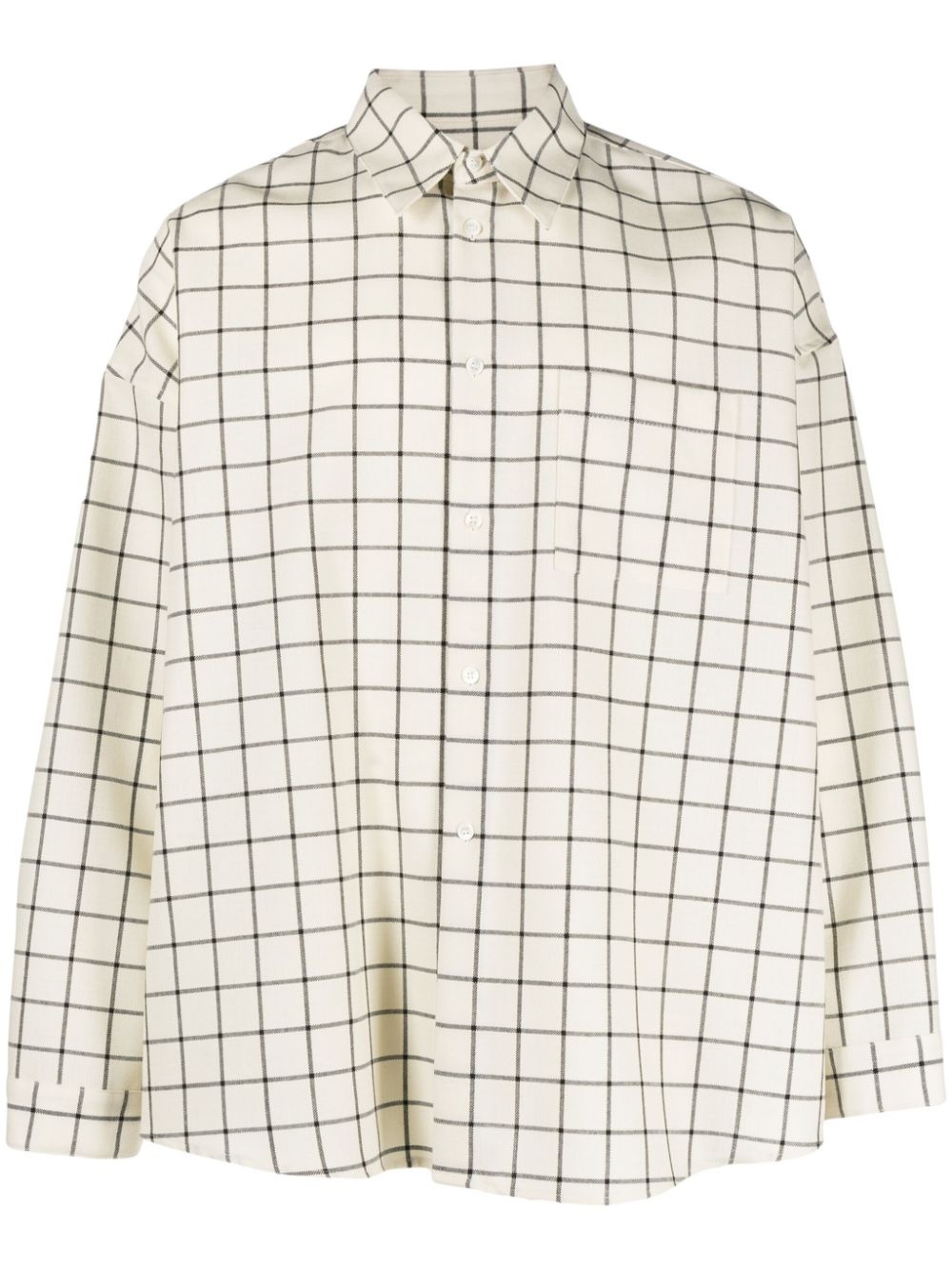 grid-pattern virgin wool shirt - 1