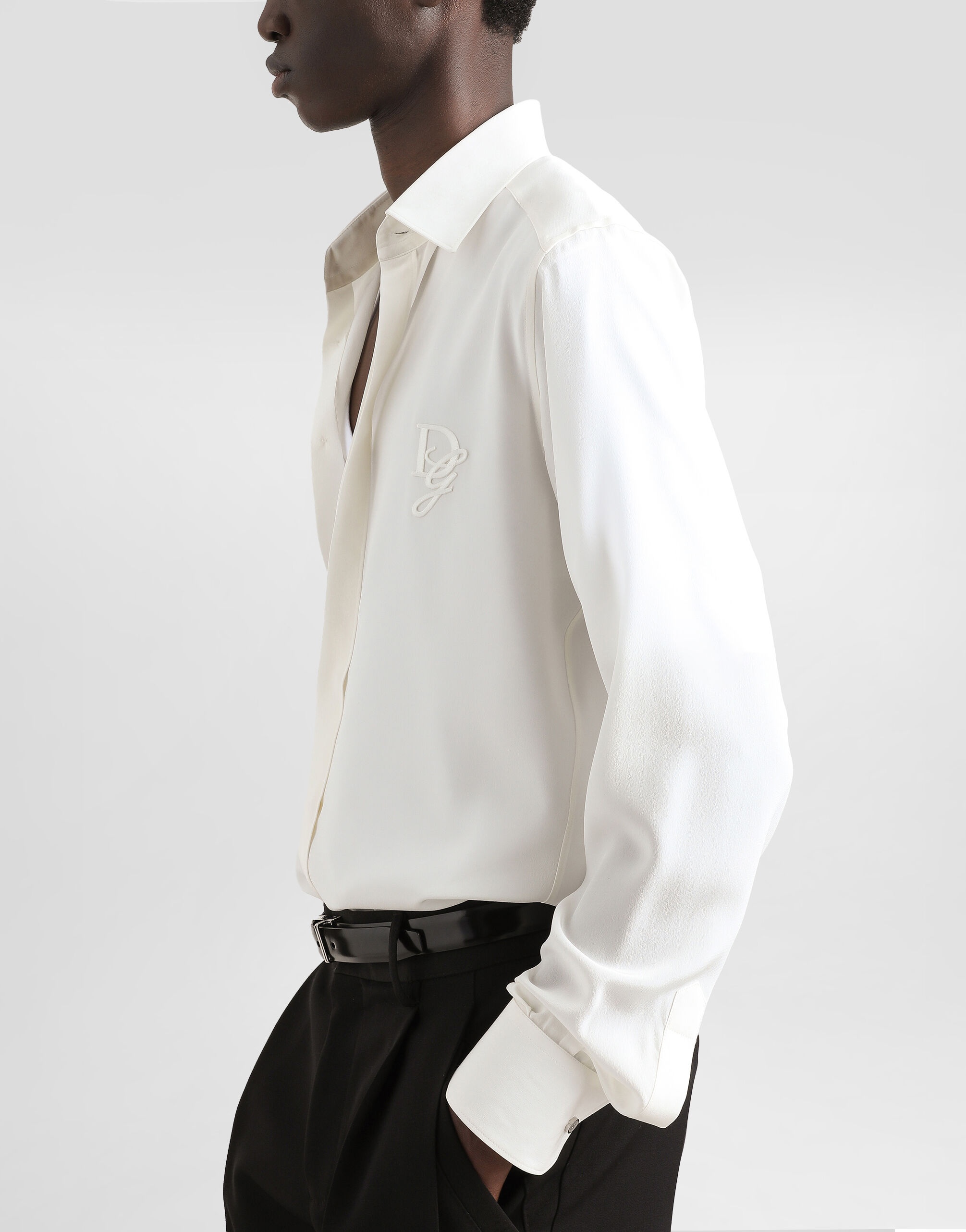 Silk shirt with logo embroidery - 4