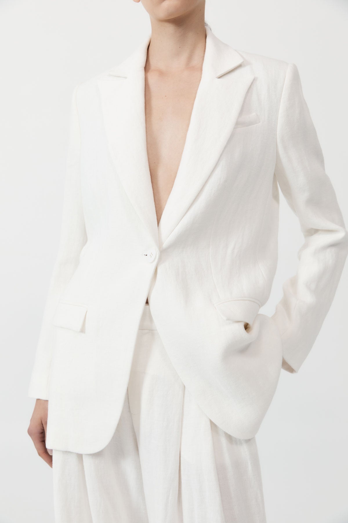 Tailored Linen Blazer - Ivory - 2