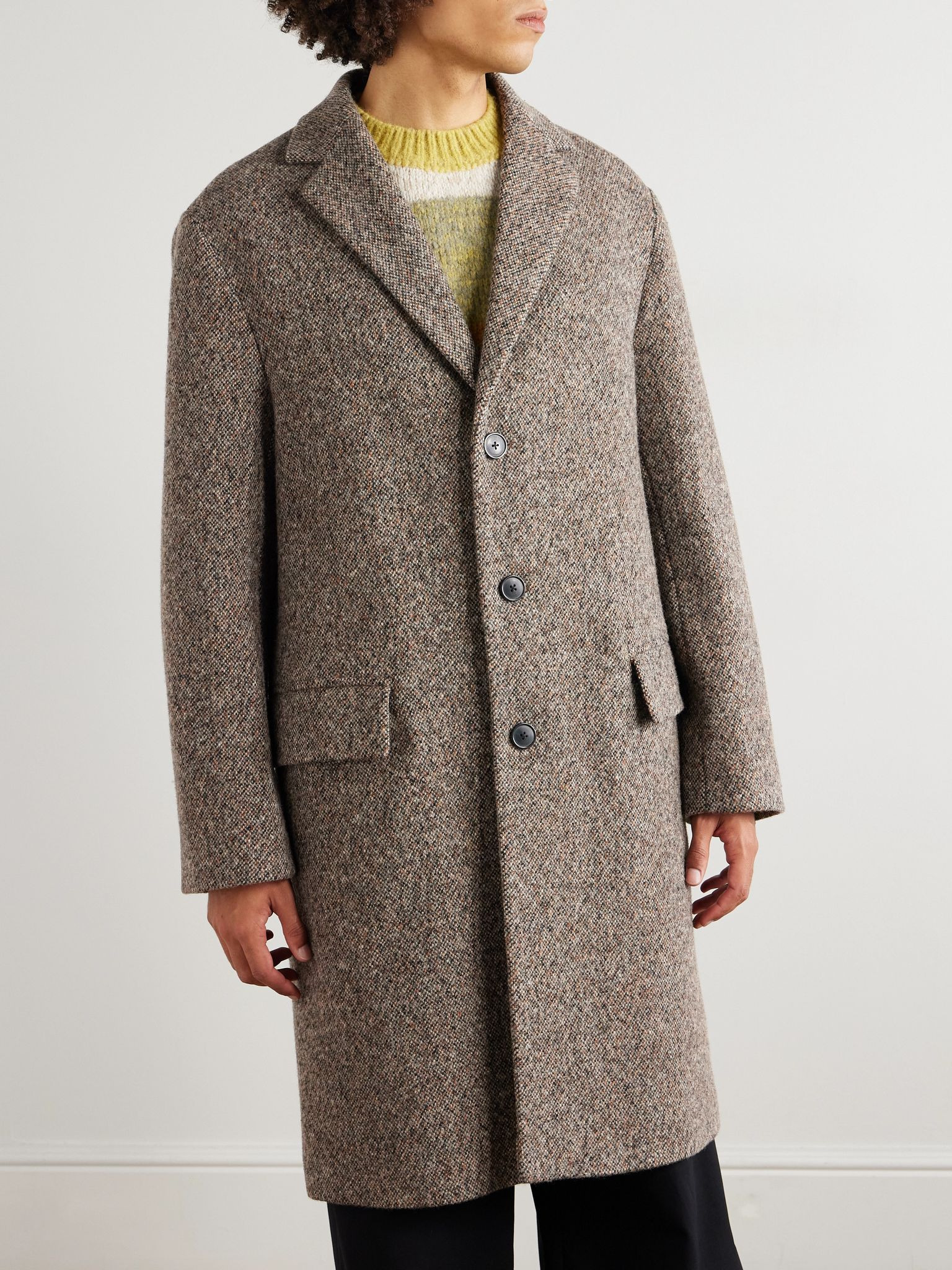 Wool-Blend Tweed Overcoat Light brown - 3