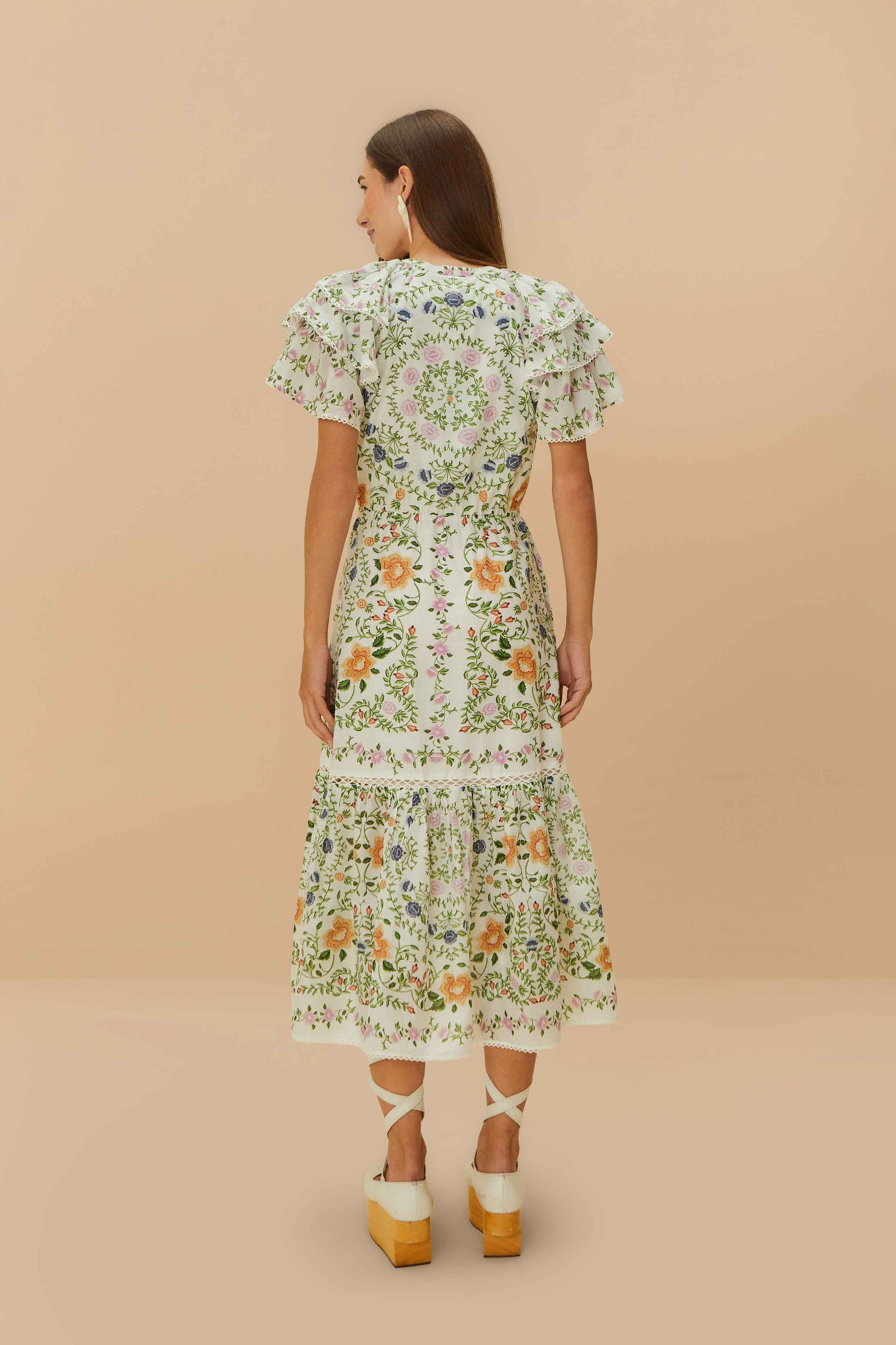 Off-White Folk Floral Lace Midi Dress - 4