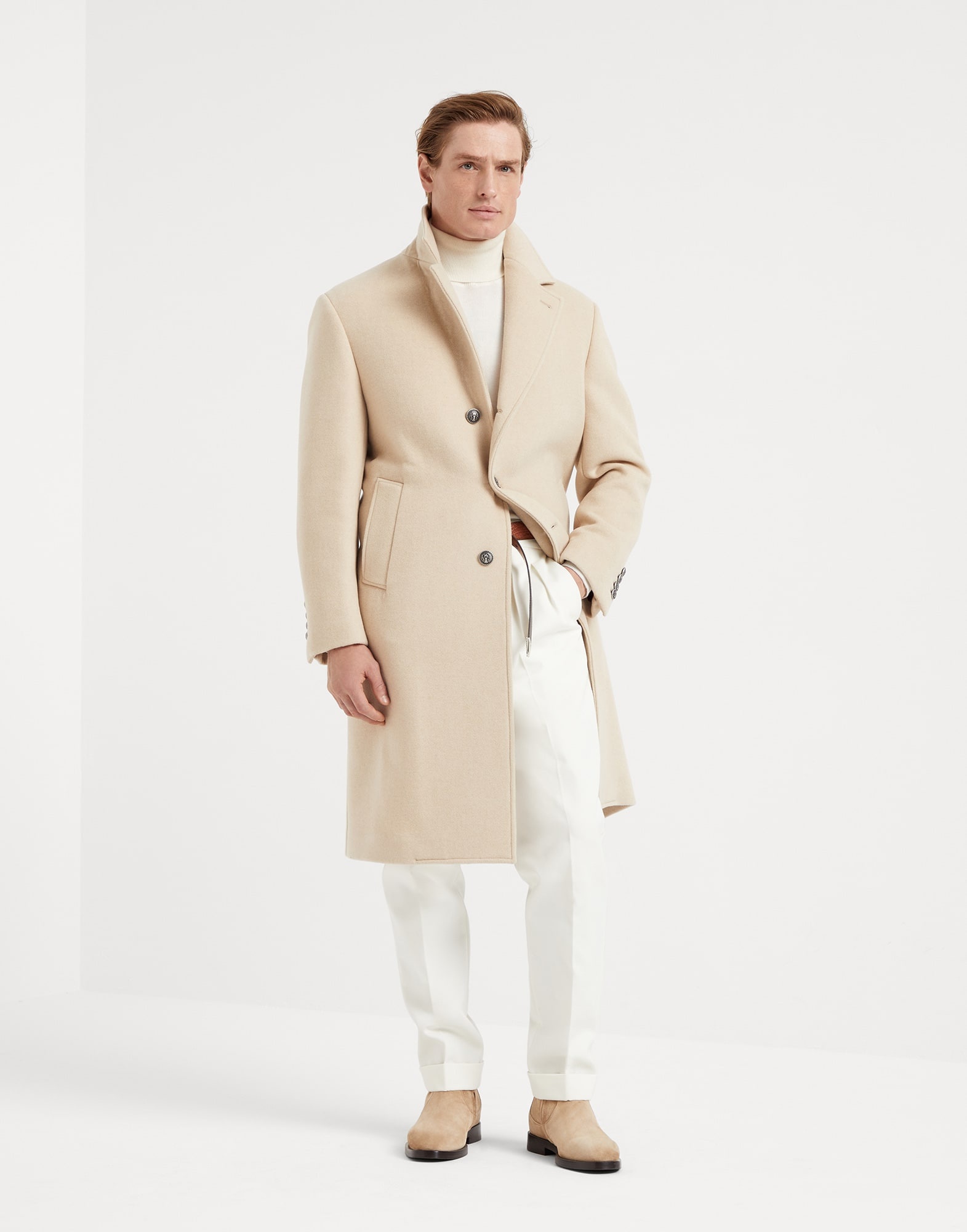 Camel double cloth coat with metal buttons - 5