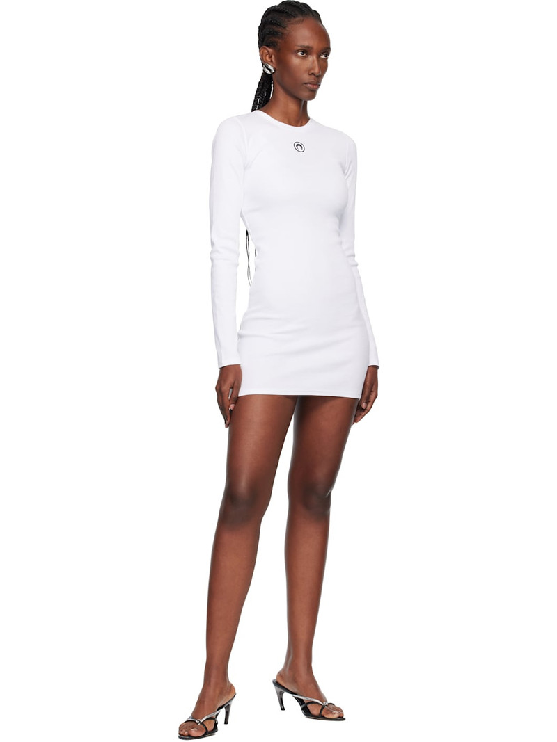 Marine Serre White Moon Logo Ribbed Jersey LS Crewneck Minidress outlook