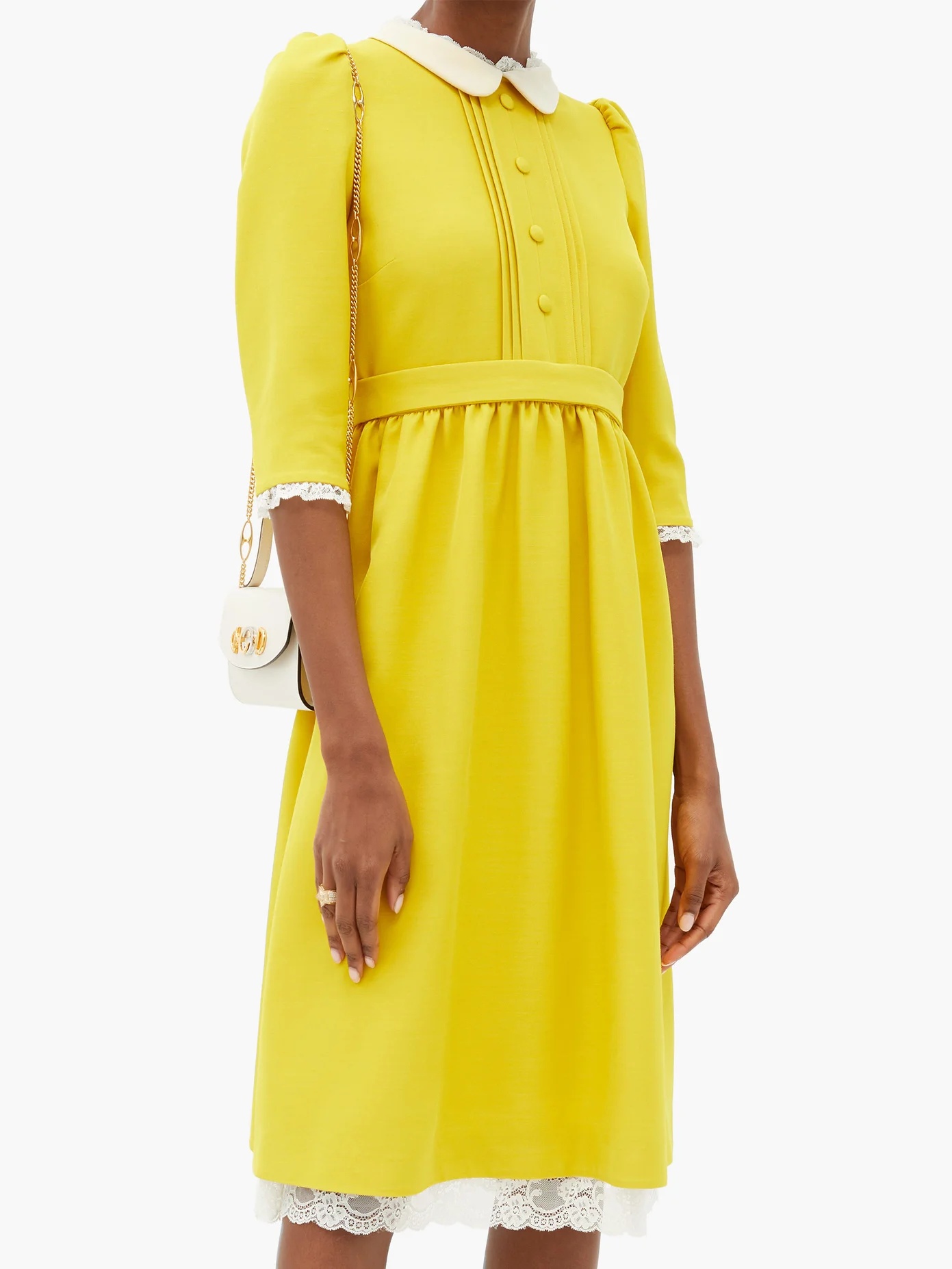 Lace-trimmed silk-blend crepe dress - 6