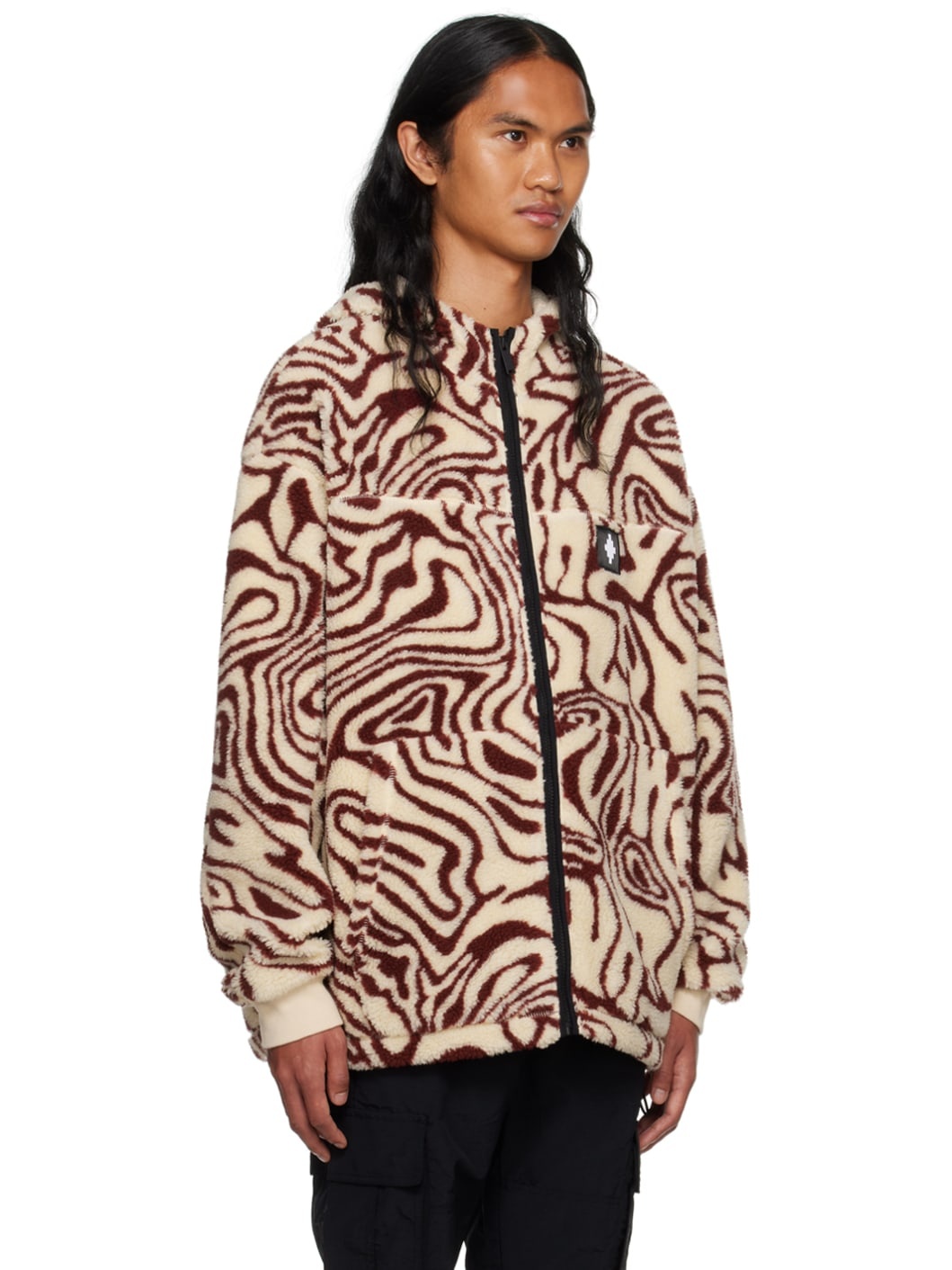 Beige & Burgundy AOP Fluid Jacket - 2