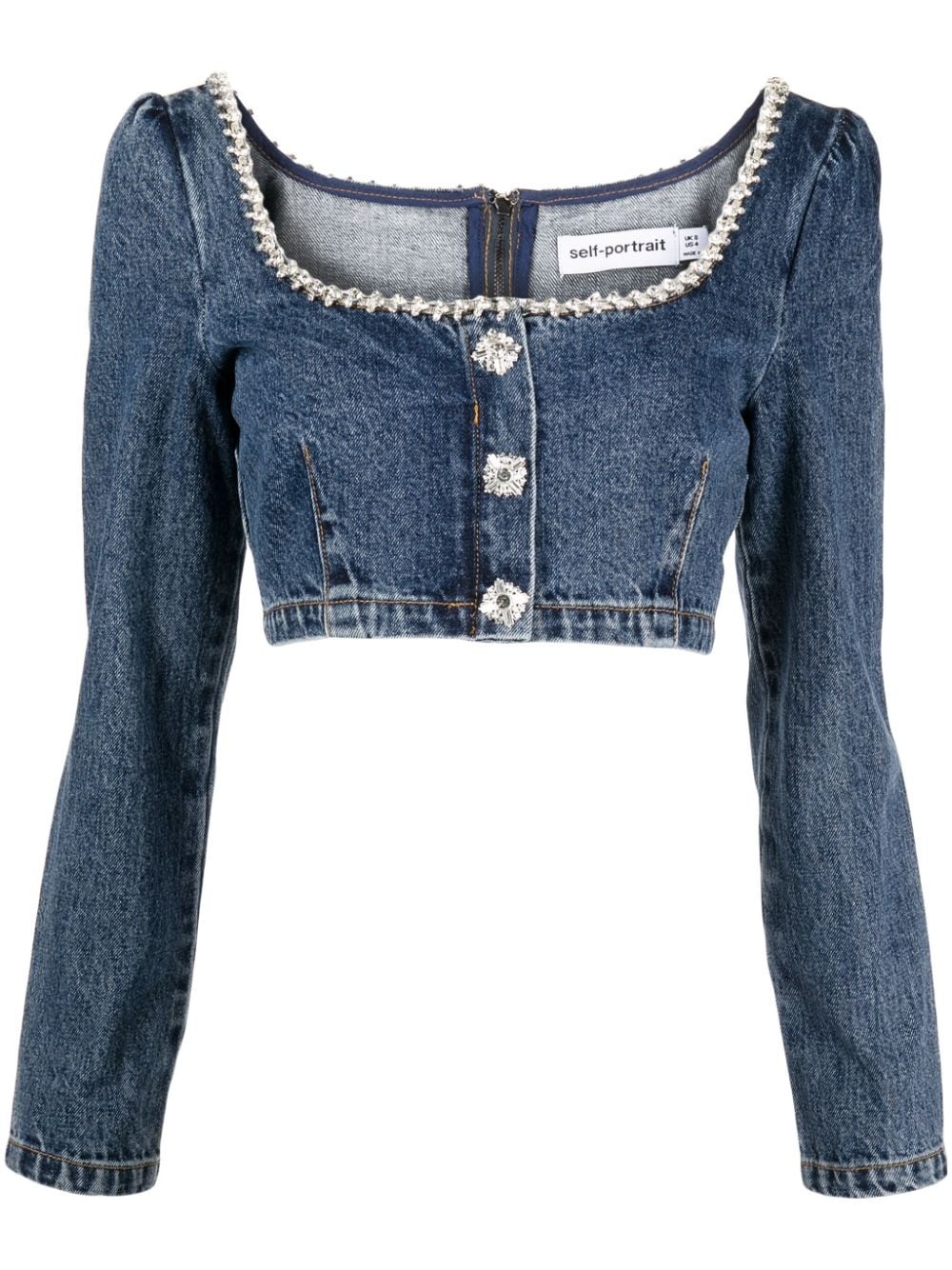 crystal-embellished cropped denim top - 1