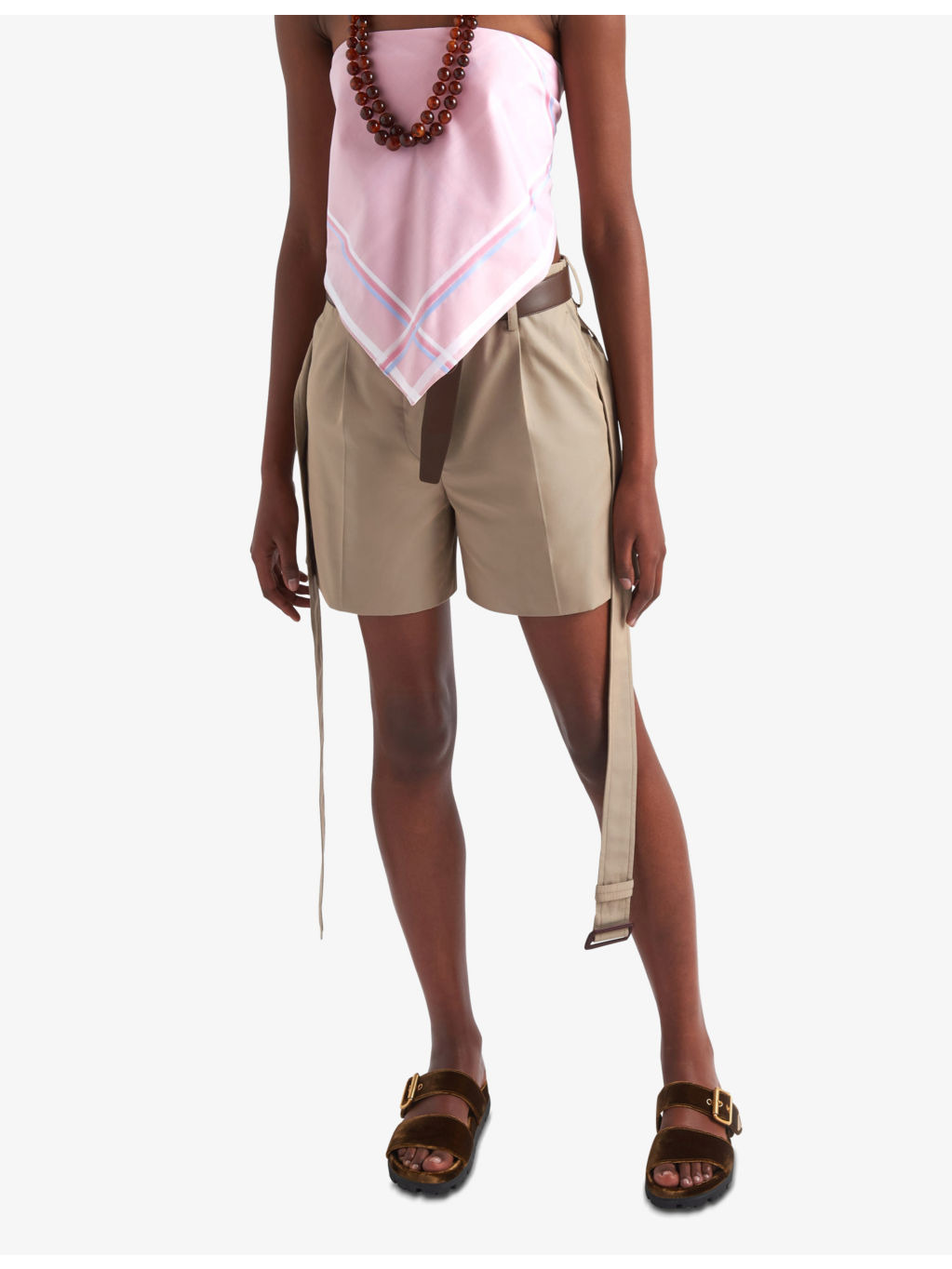 Belted-waist high-rise cotton Bermuda shorts - 3