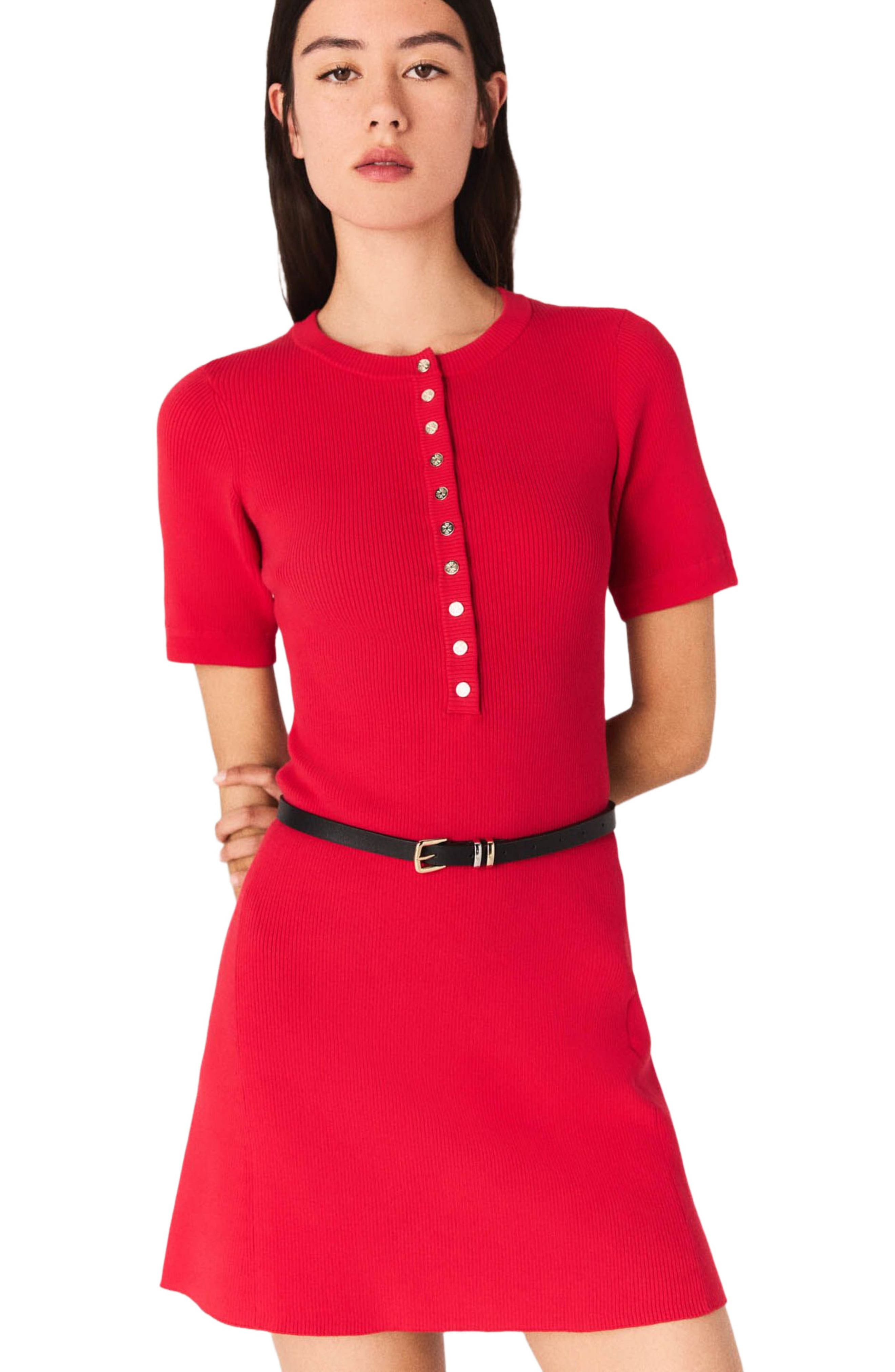 maje Short ribbed knit dress in Red at Nordstrom - 4