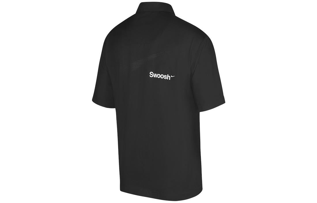 Men's Nike SWOOSH Chest Brand Logo Limited Lapel Solid Color Short Sleeve Black Shirt DX6308-010 - 2