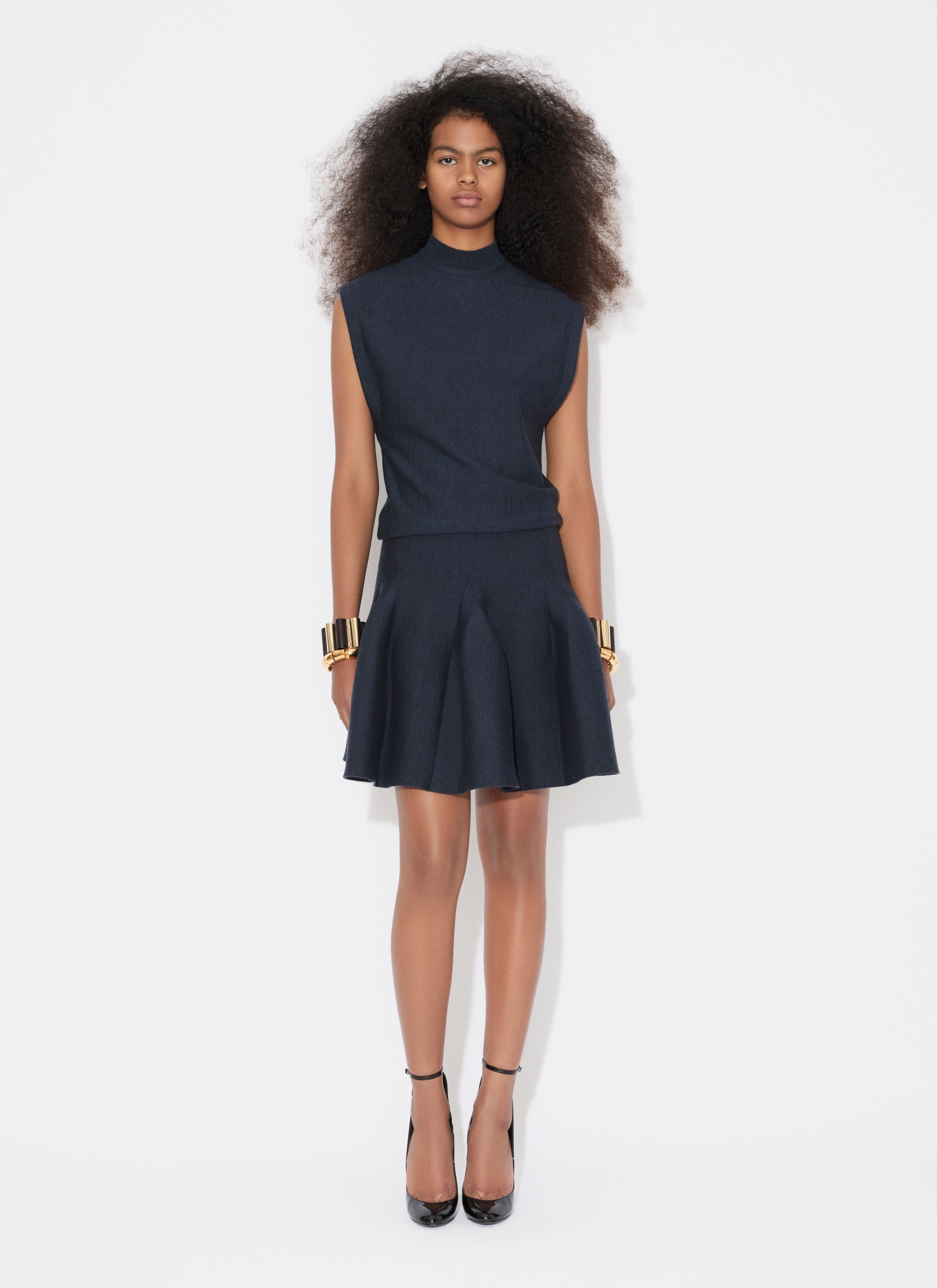 CAP SLEEVE DRESS IN SCULPTURAL GODET KNIT - 2