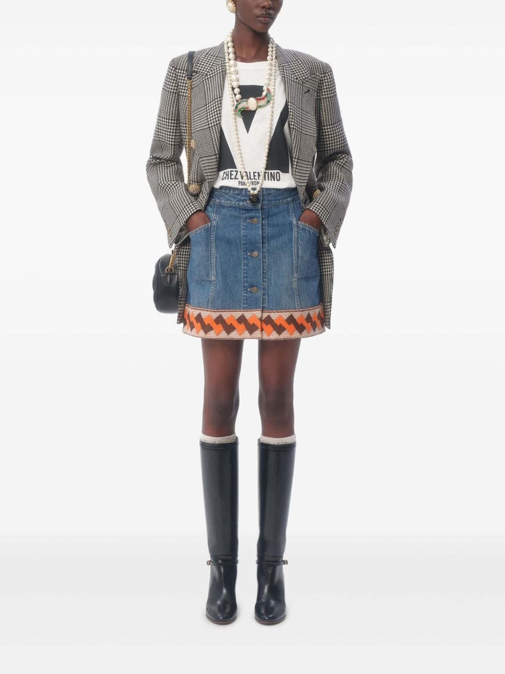 jacquard-trim denim mini skirt - 2