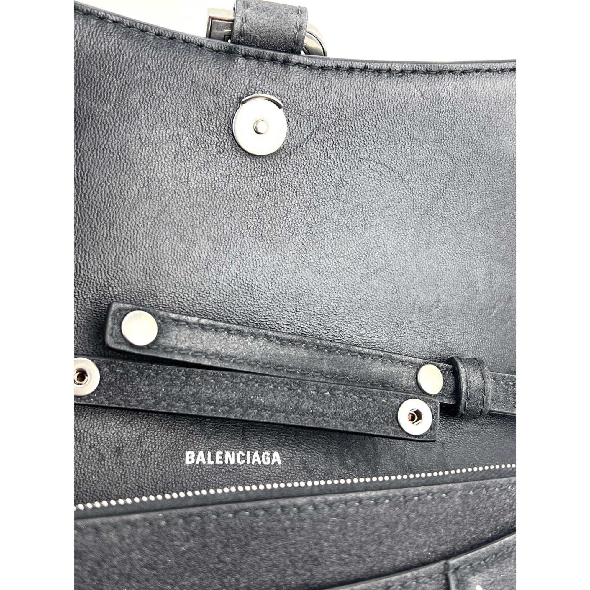 BALENCIAGA Hourglass Wallet On Chain Black Glitter Clutch Shoulder Bag - 12