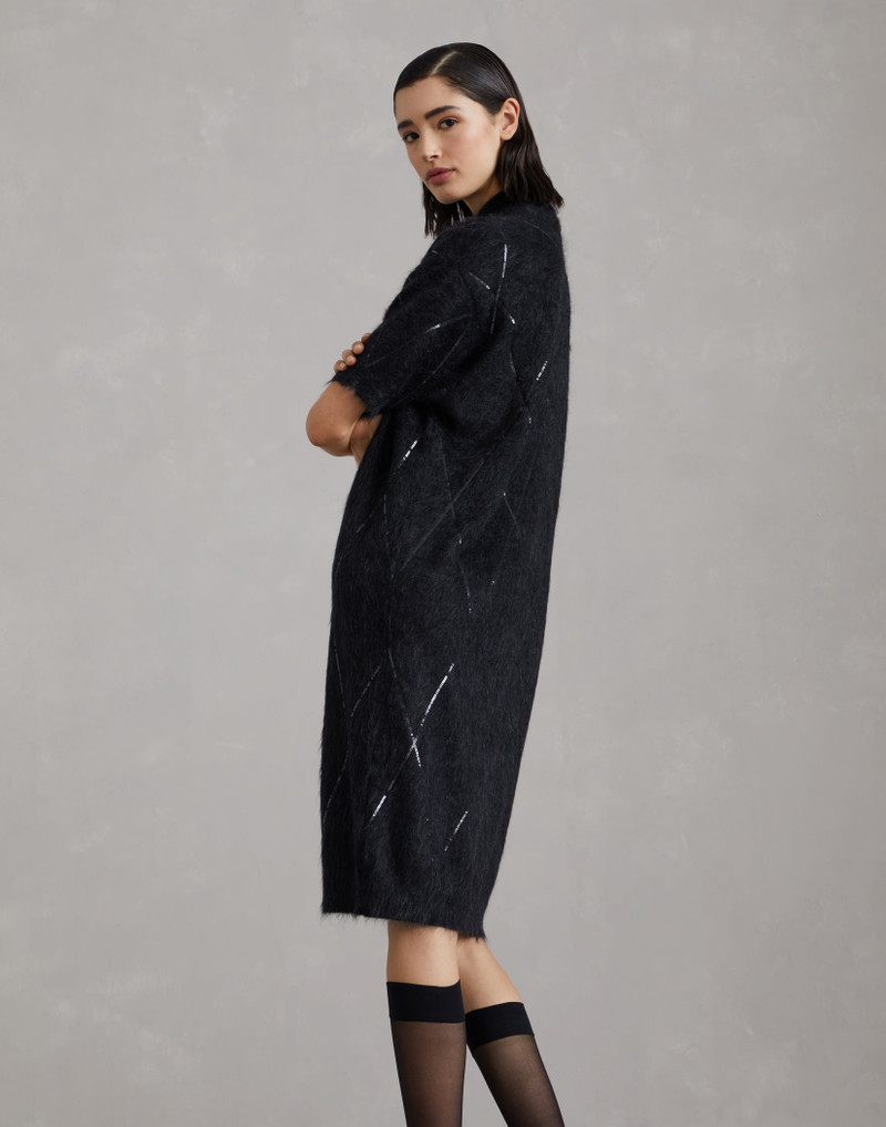 Brunello Cucinelli Mohair, wool, cashmere and silk knit dress with dazzling argyle embroidery outlook