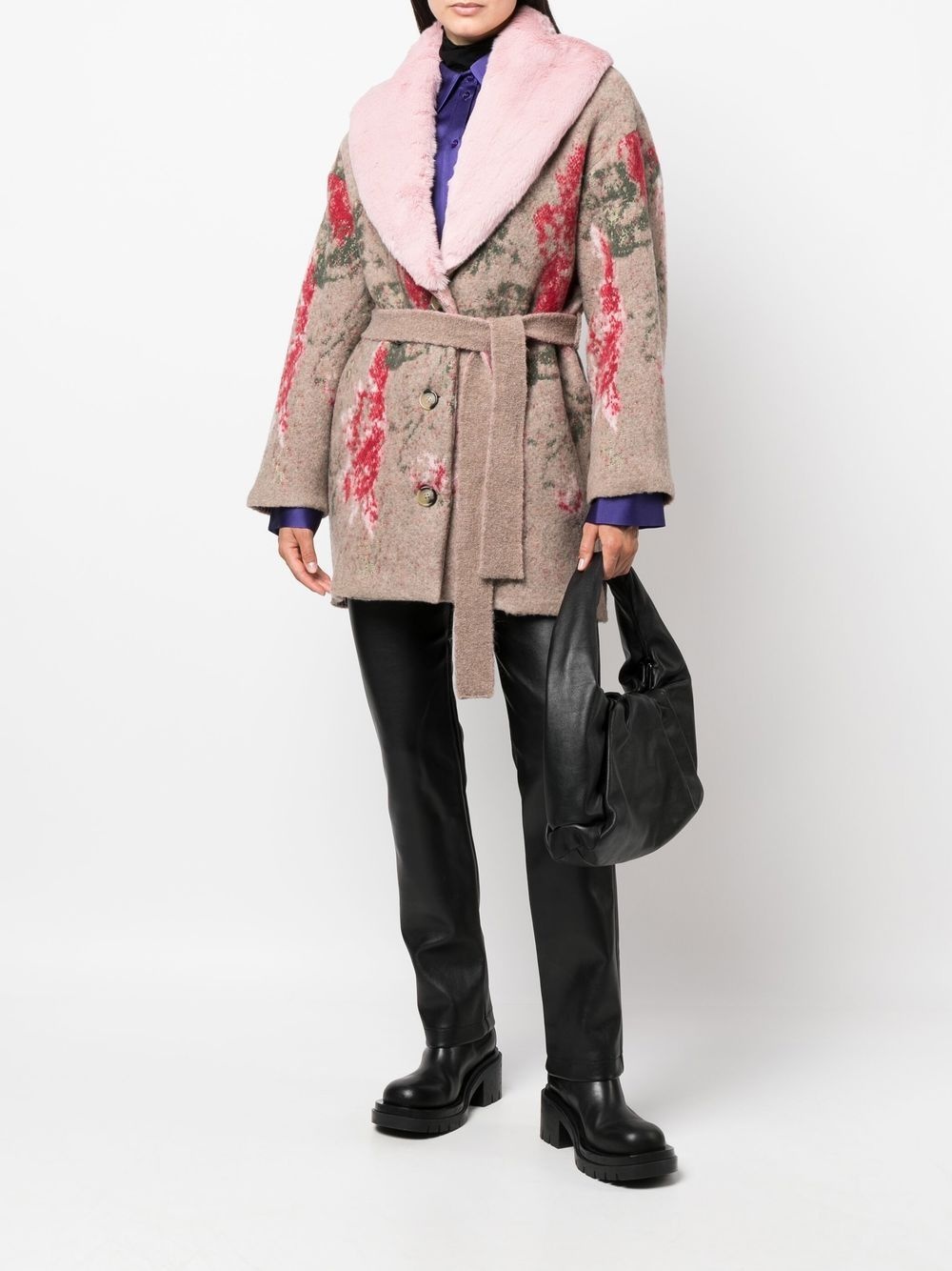 floral-print belted coat - 2