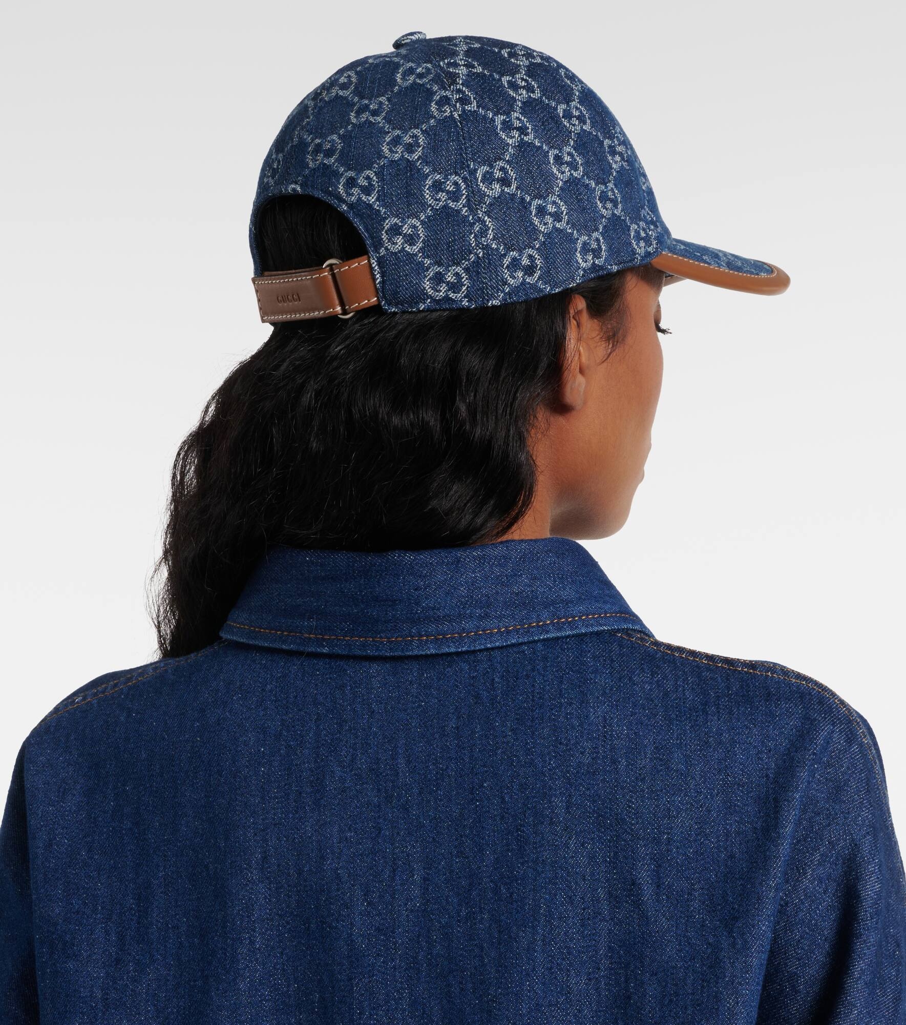 GG Canvas leather-trimmed denim baseball cap - 5