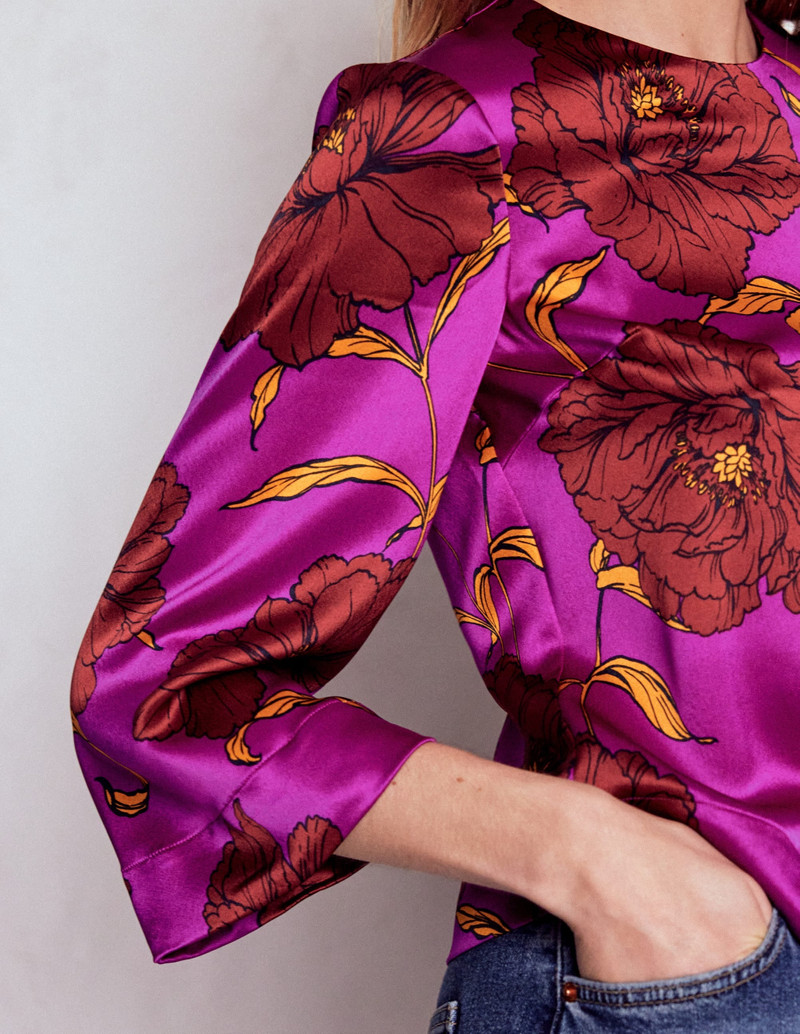 Feather Cuff Top-Regal Purple, Peony Bloom 3