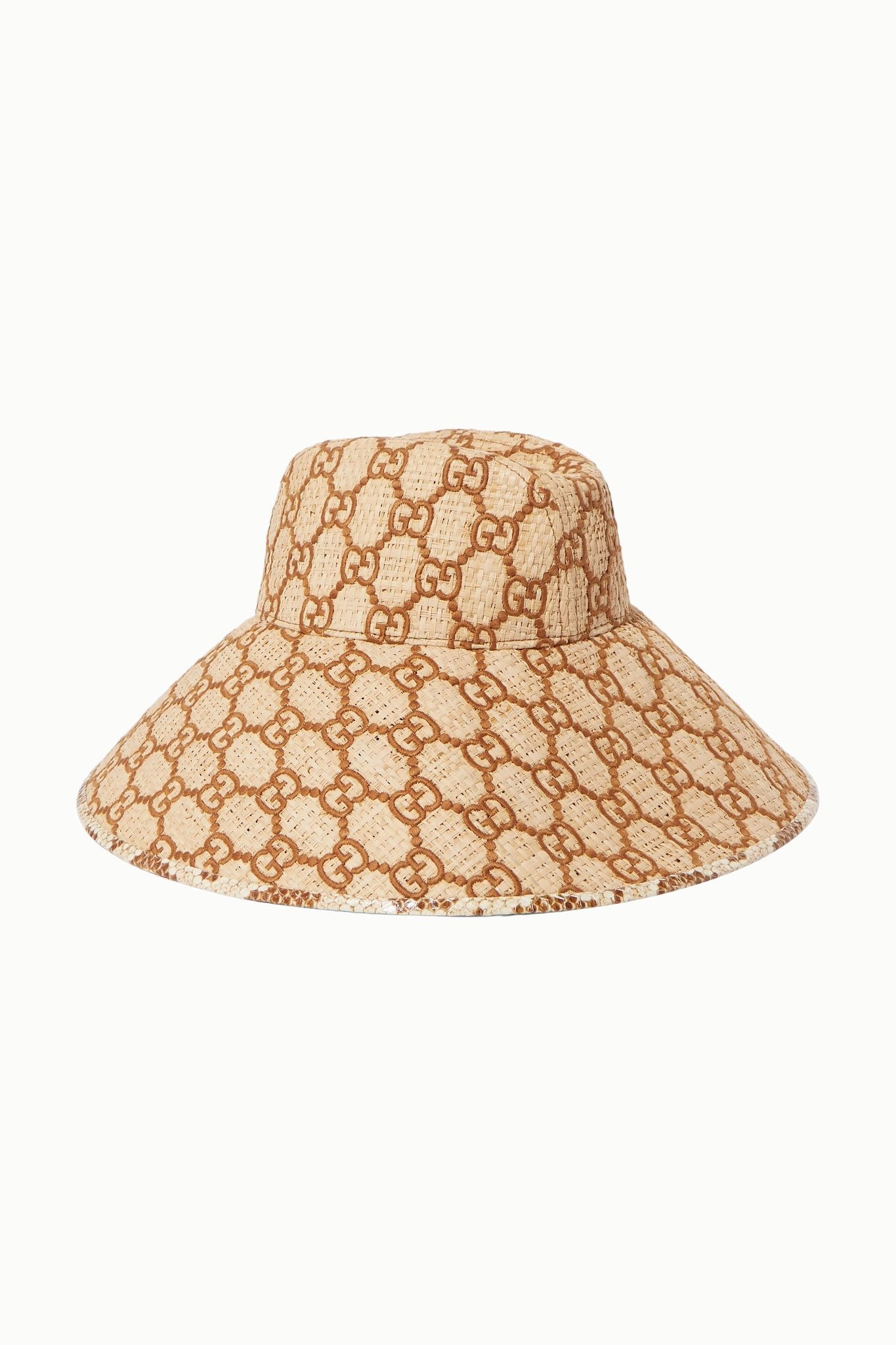 Watersnake-trimmed embroidered raffia hat - 1