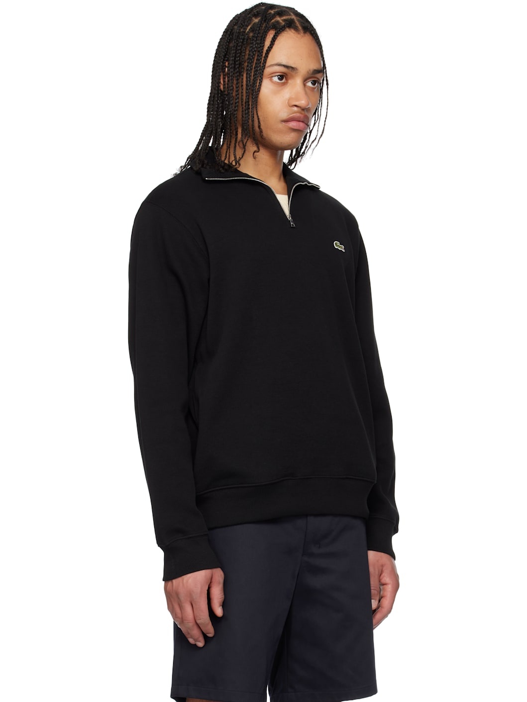 Black Zip-Up High-Neck Sweatshirt - 2