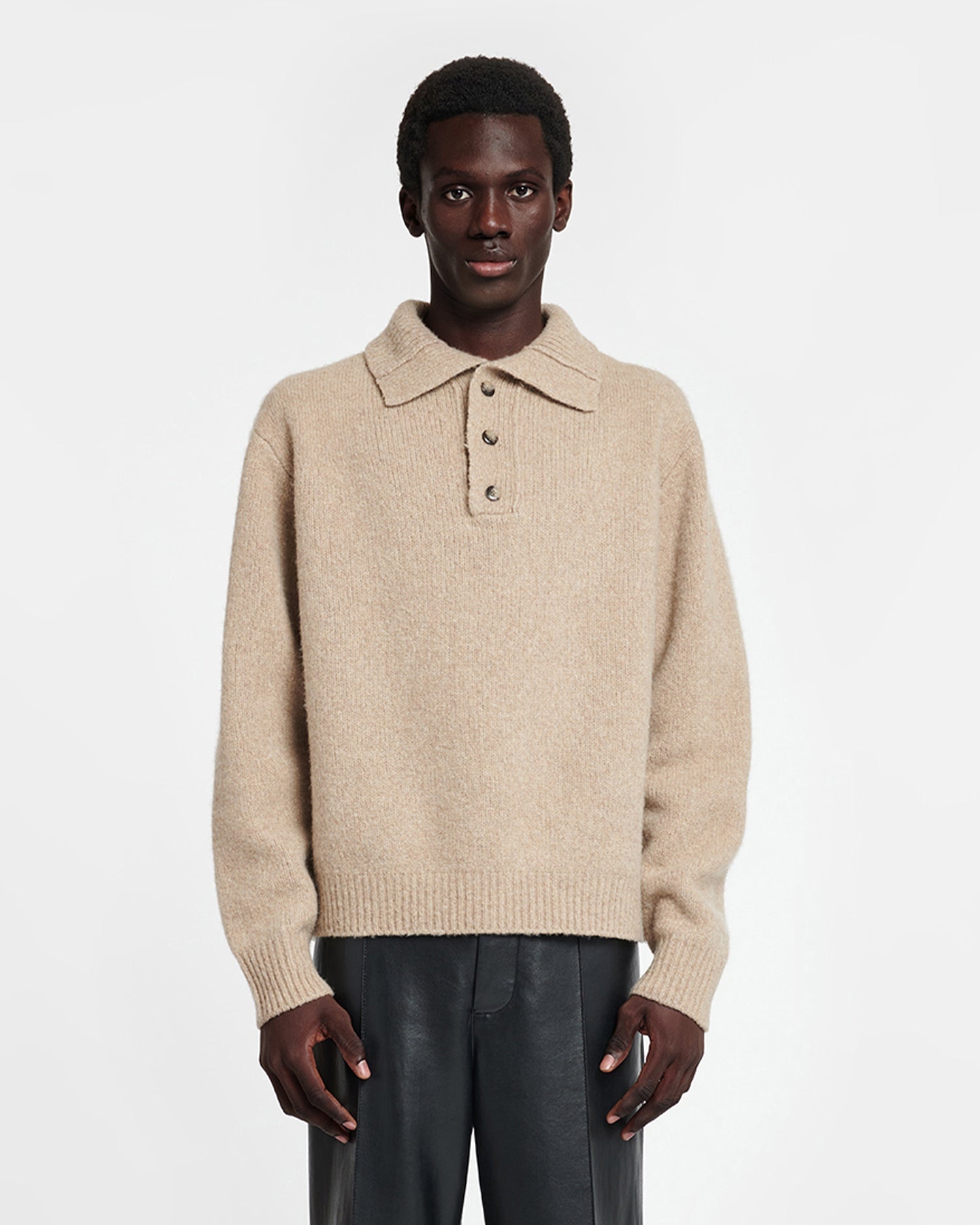 Brushed Merino Polo Sweater - 1