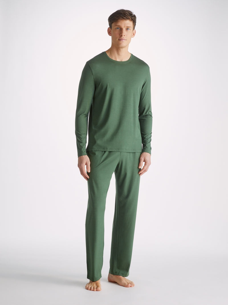 Derek Rose Men's Long Sleeve T-Shirt Basel Micro Modal Stretch Hunter Green outlook