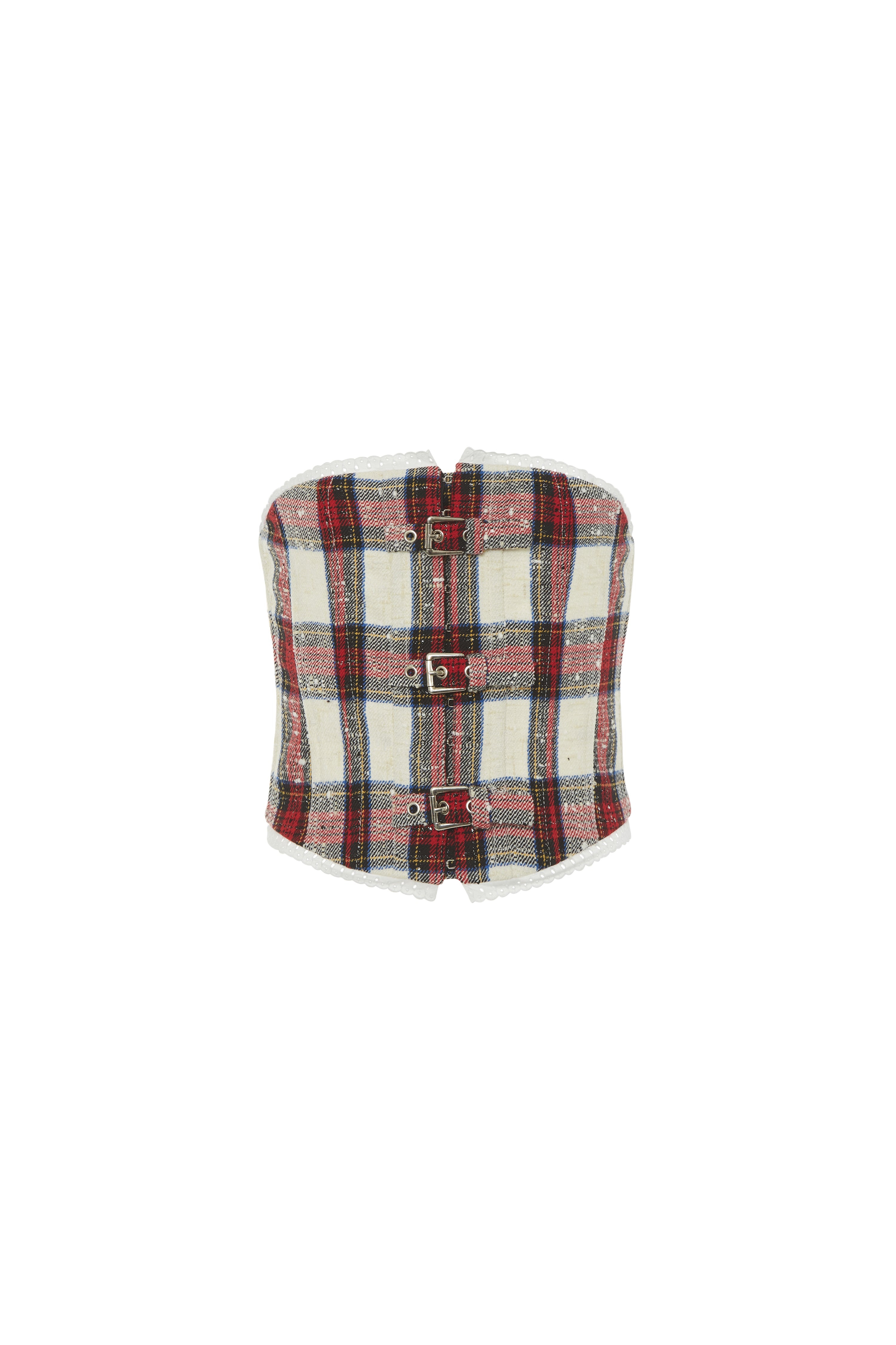 CHECKED LUREX WOOL BUSTIER WITH BUCKLES - 1