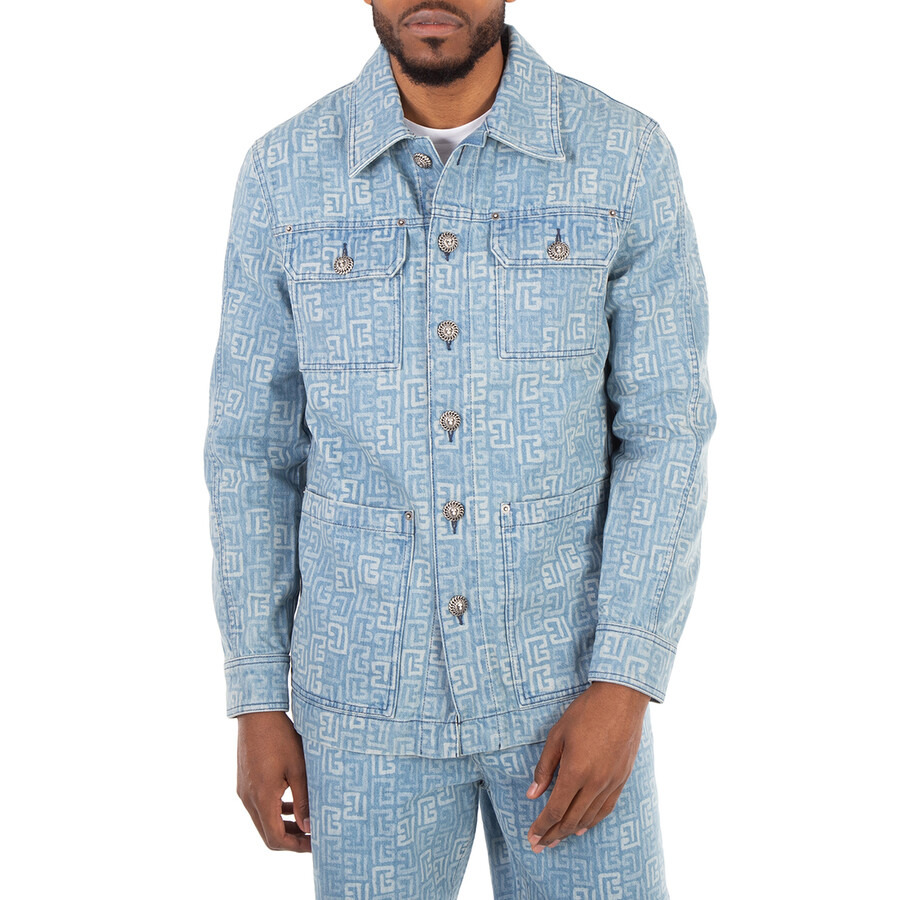 Balmain PB Logo Monogram Pattern Denim Jacket - 3