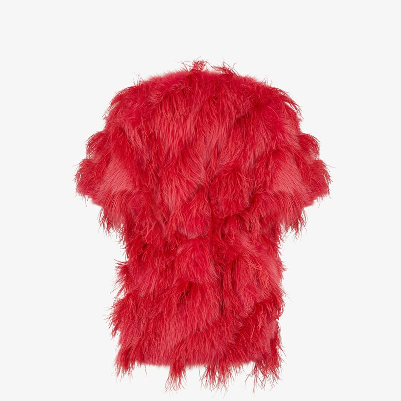FENDI Red fox-fur and feather coat outlook
