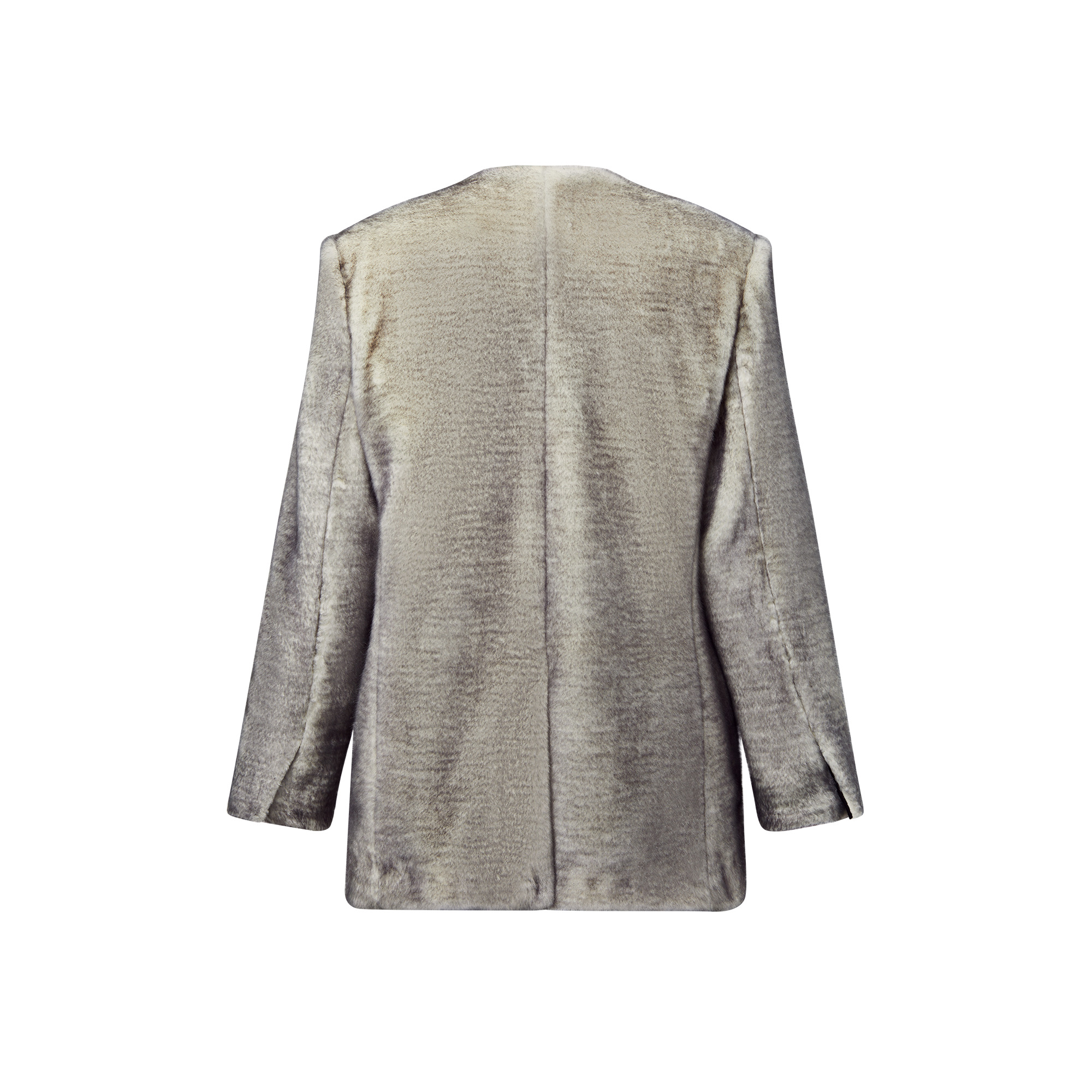 Satin Lapel Faux Fur Blazer - 3