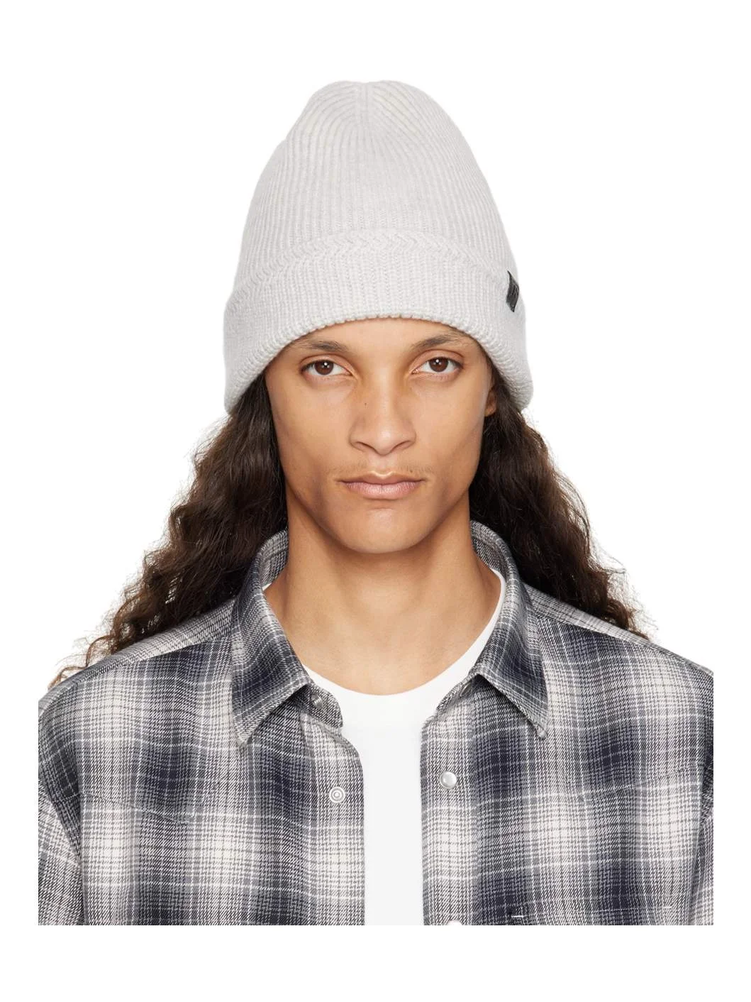 Gray Cashmere Knitted Beanie - 1