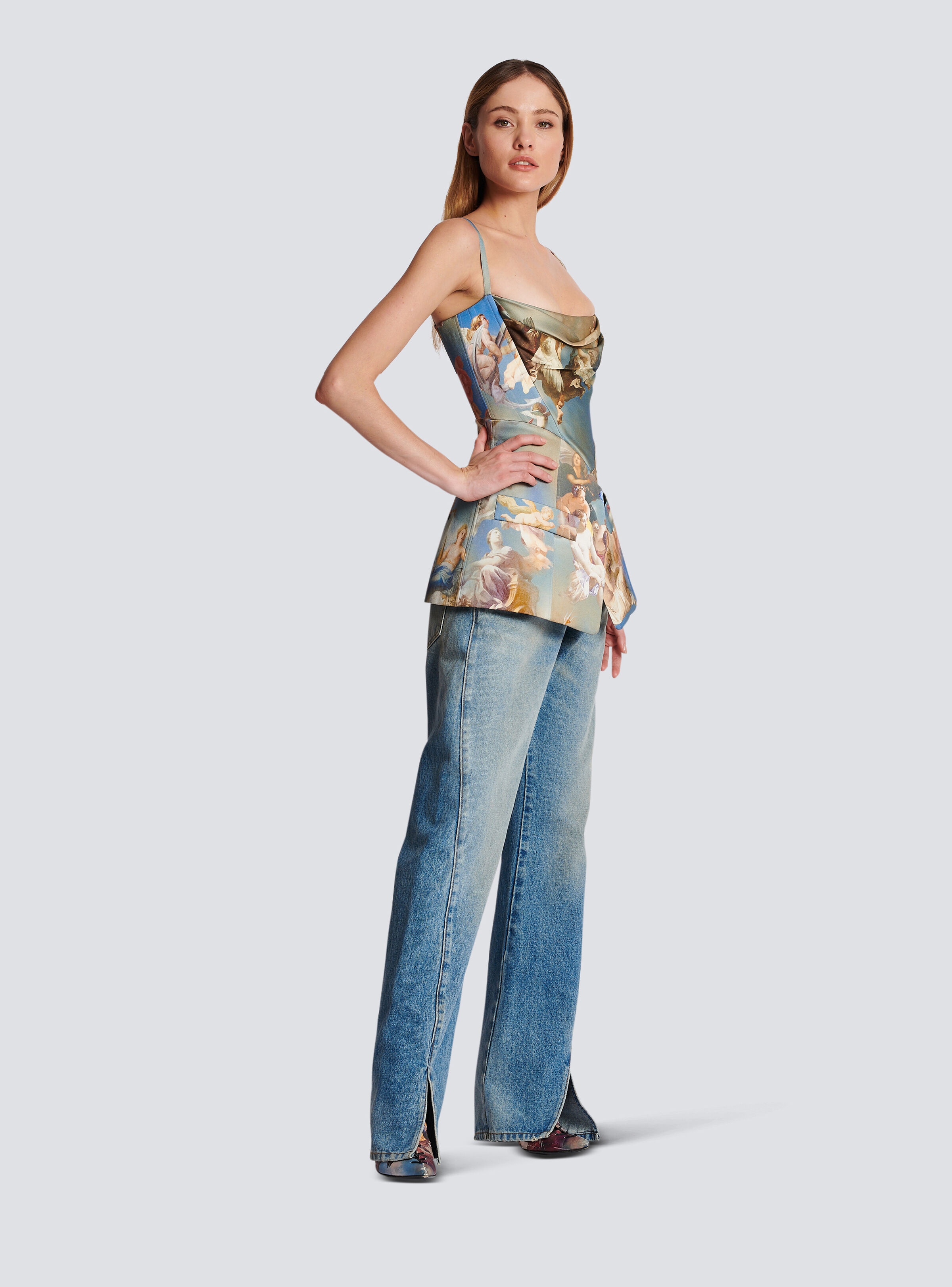 Sky printed satin corset top - 3